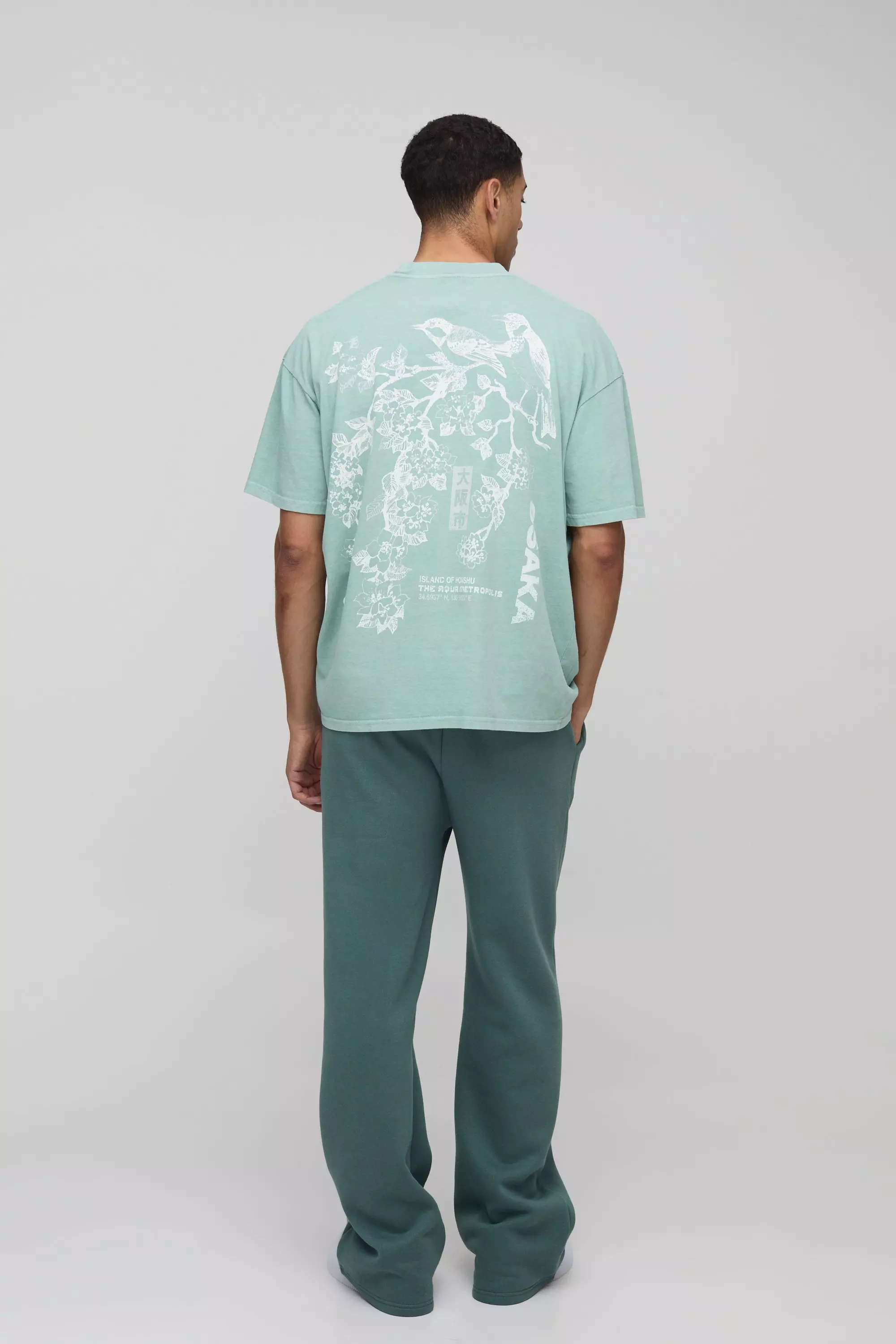 T-shirt oversize délavé fleuri, Sage autre image