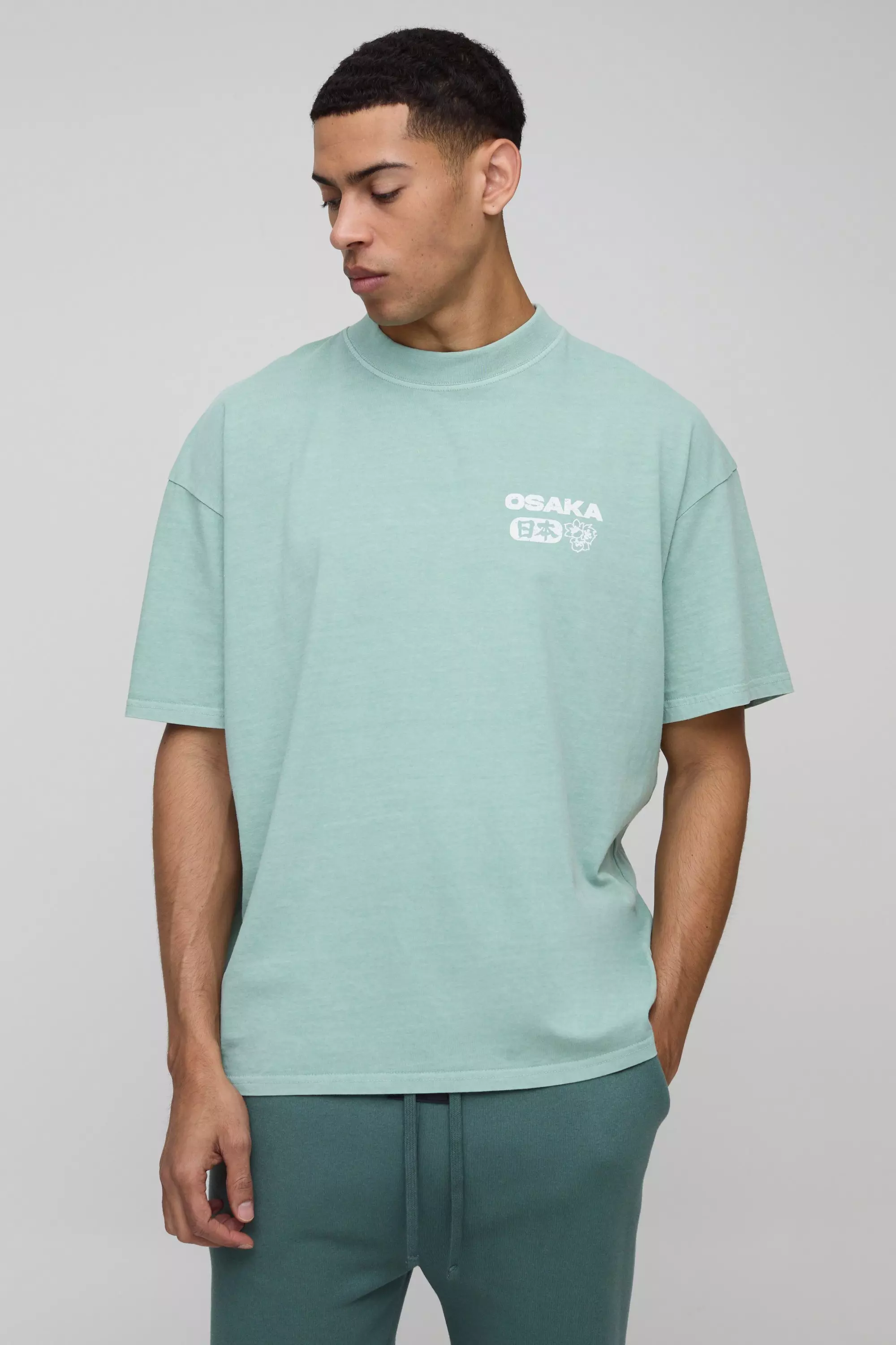 T-shirt oversize délavé fleuri, Sage autre image