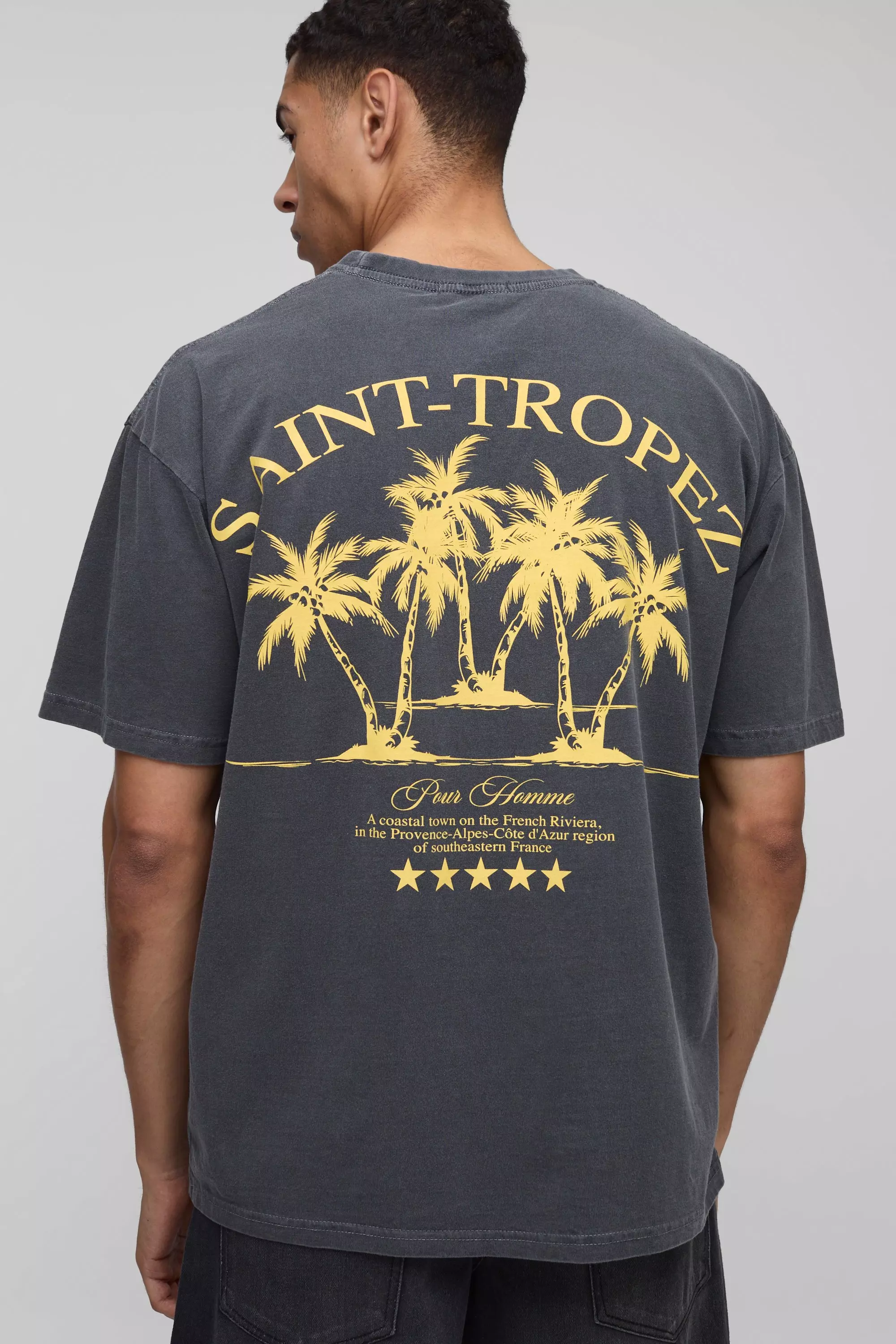 T-Shirt Oversize Saint Tropez Slavata Con Palme, Charcoal immagine alternativa