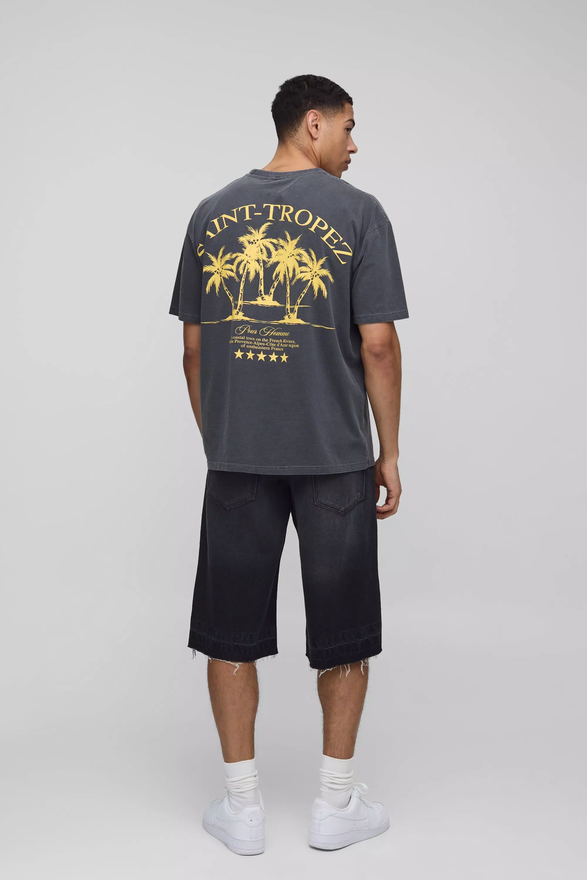 T-Shirt Oversize Saint Tropez Slavata Con Palme, Charcoal immagine alternativa