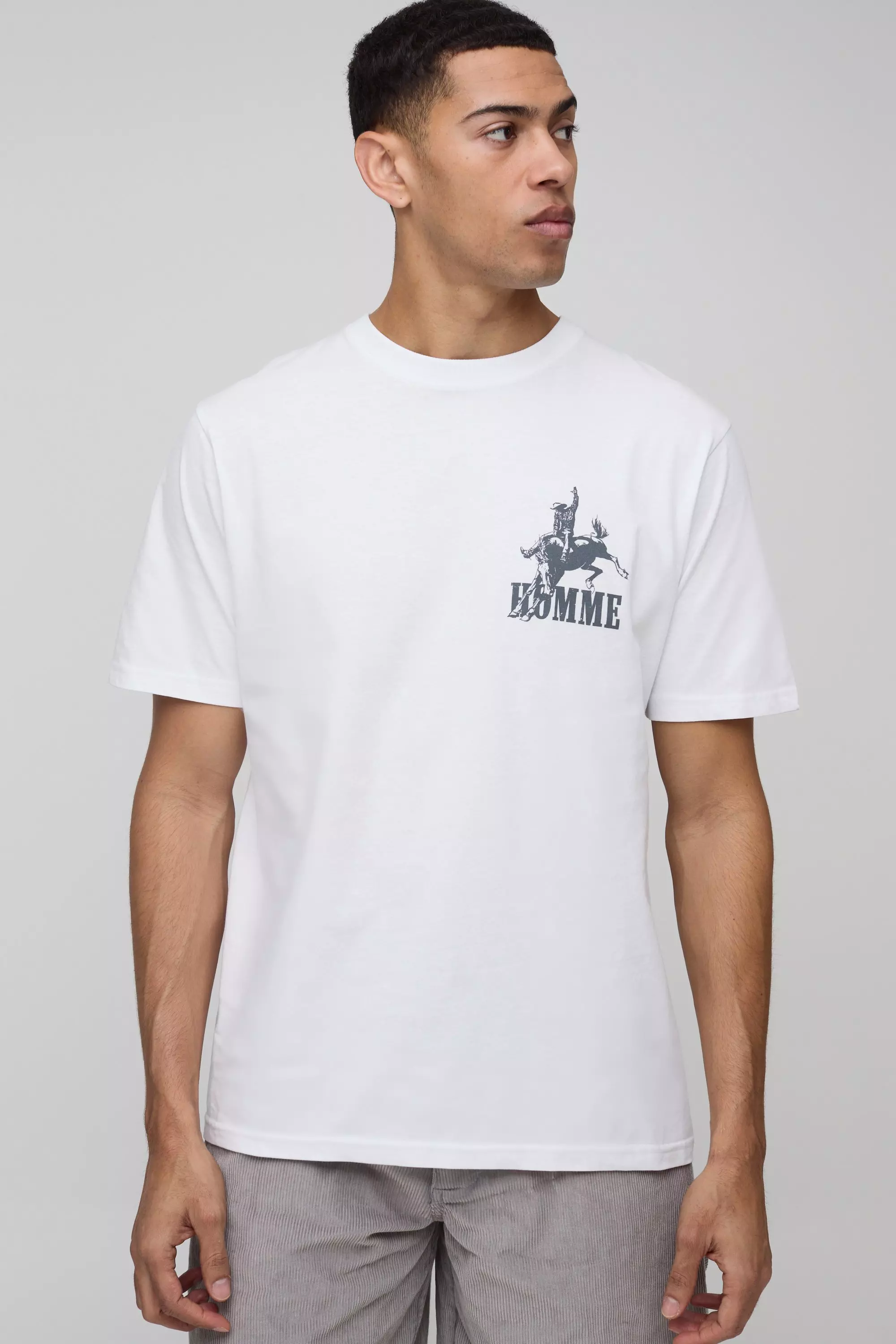 T-Shirt Homme Con Grafica Western, White immagine alternativa