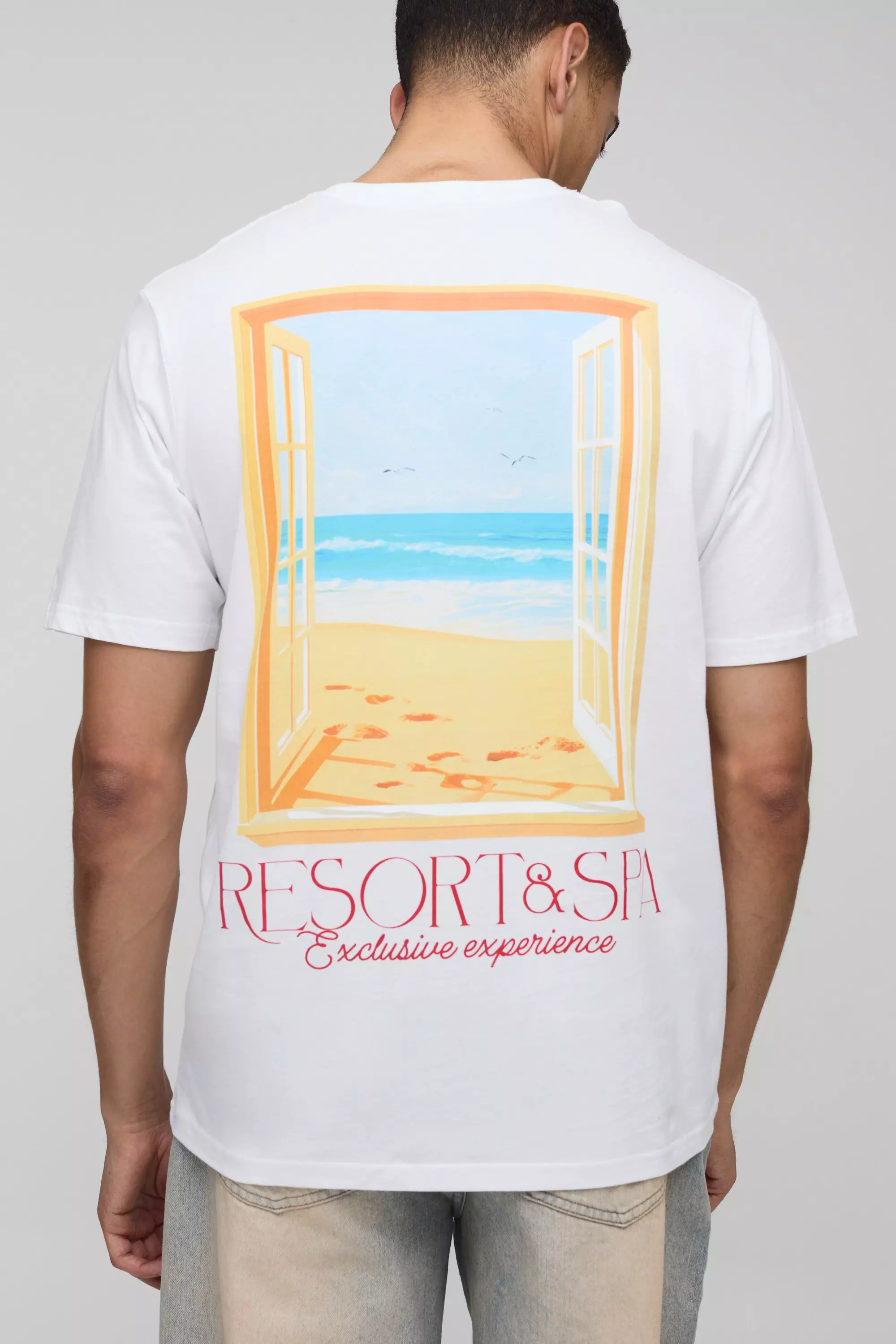 White Regular Fit Resort Beach Landscape T-Shirt alternative image