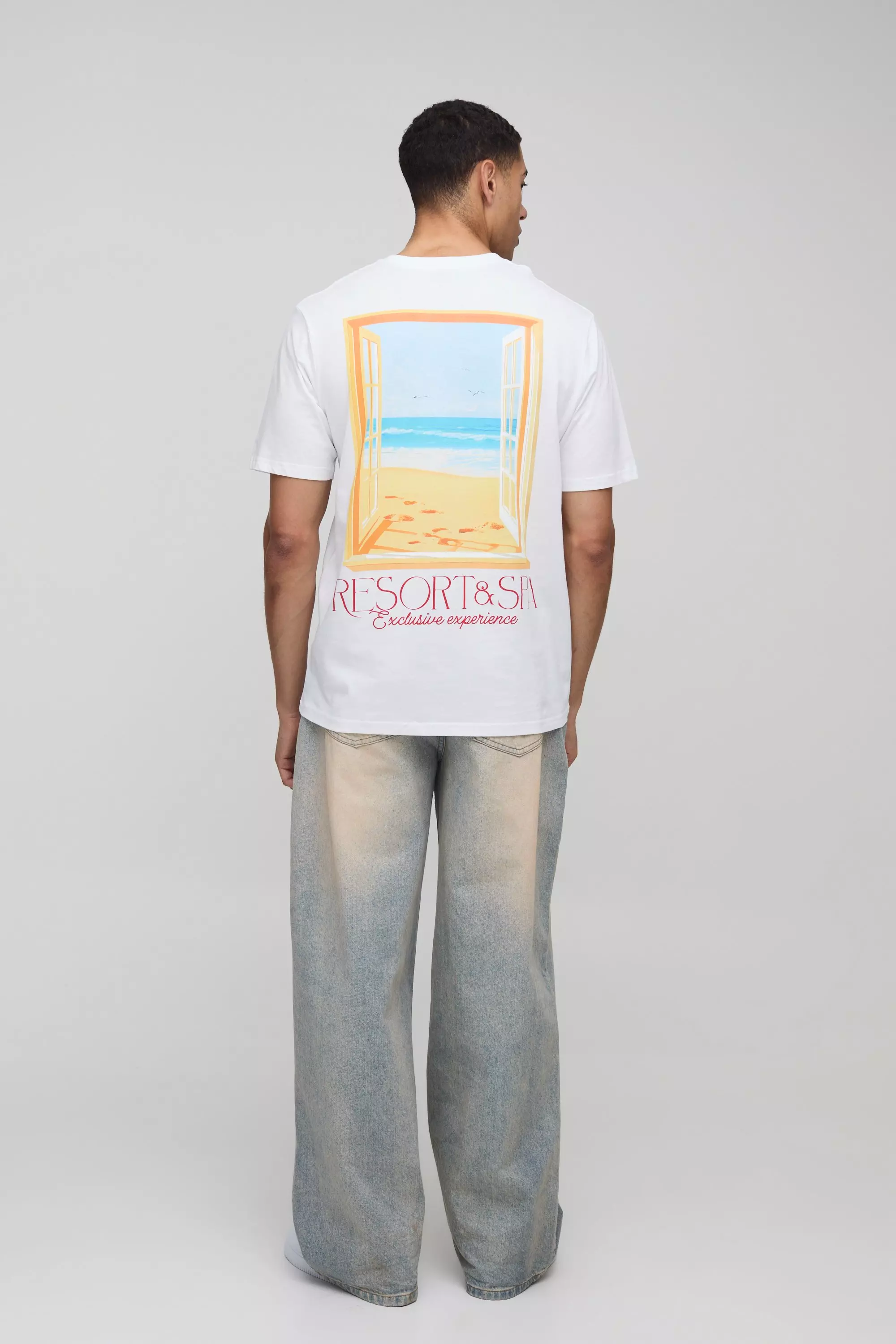 White Regular Fit Resort Beach Landscape T-Shirt alternative image
