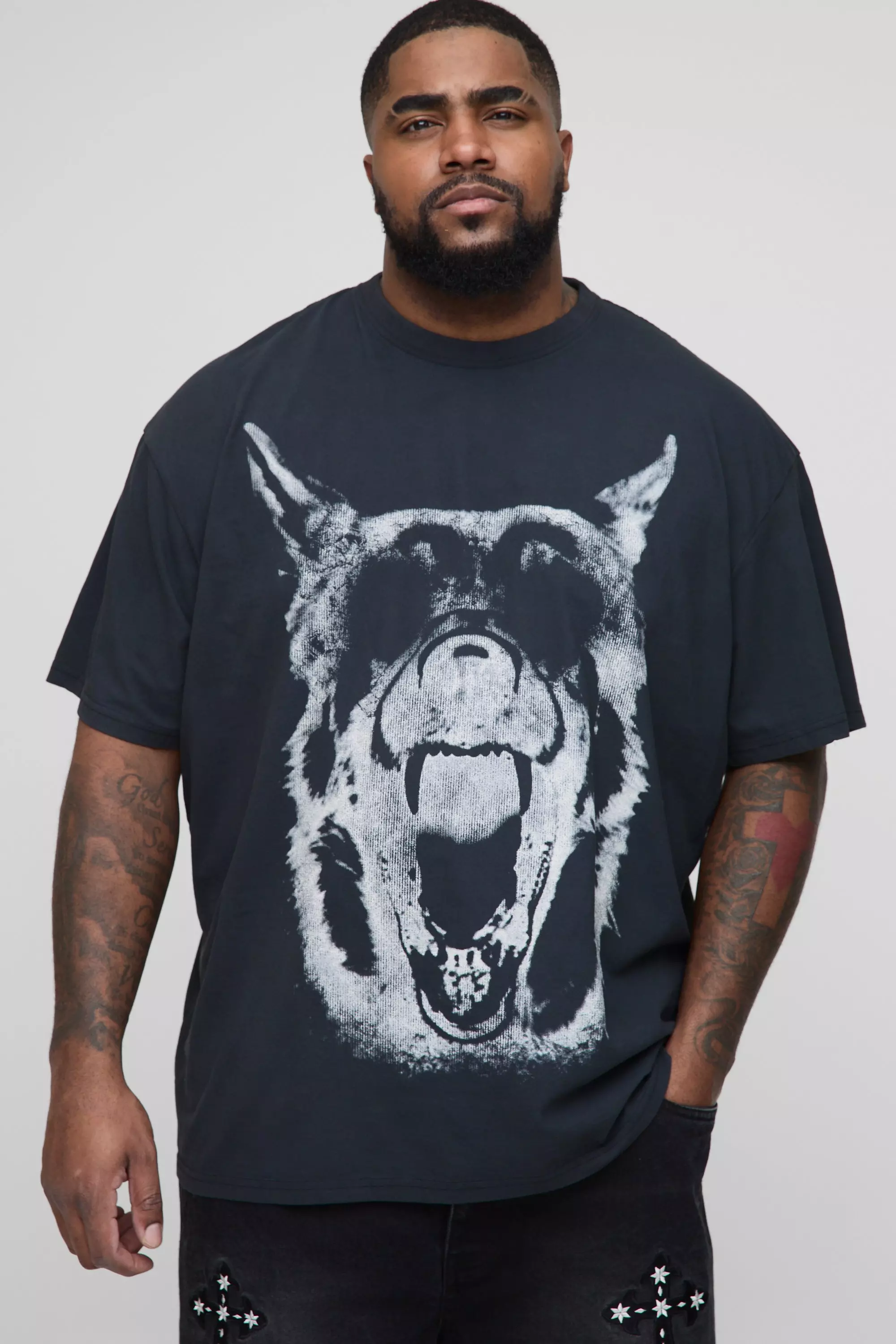 Grande taille - T-shirt oversize à imprimé Doberman, Black autre image