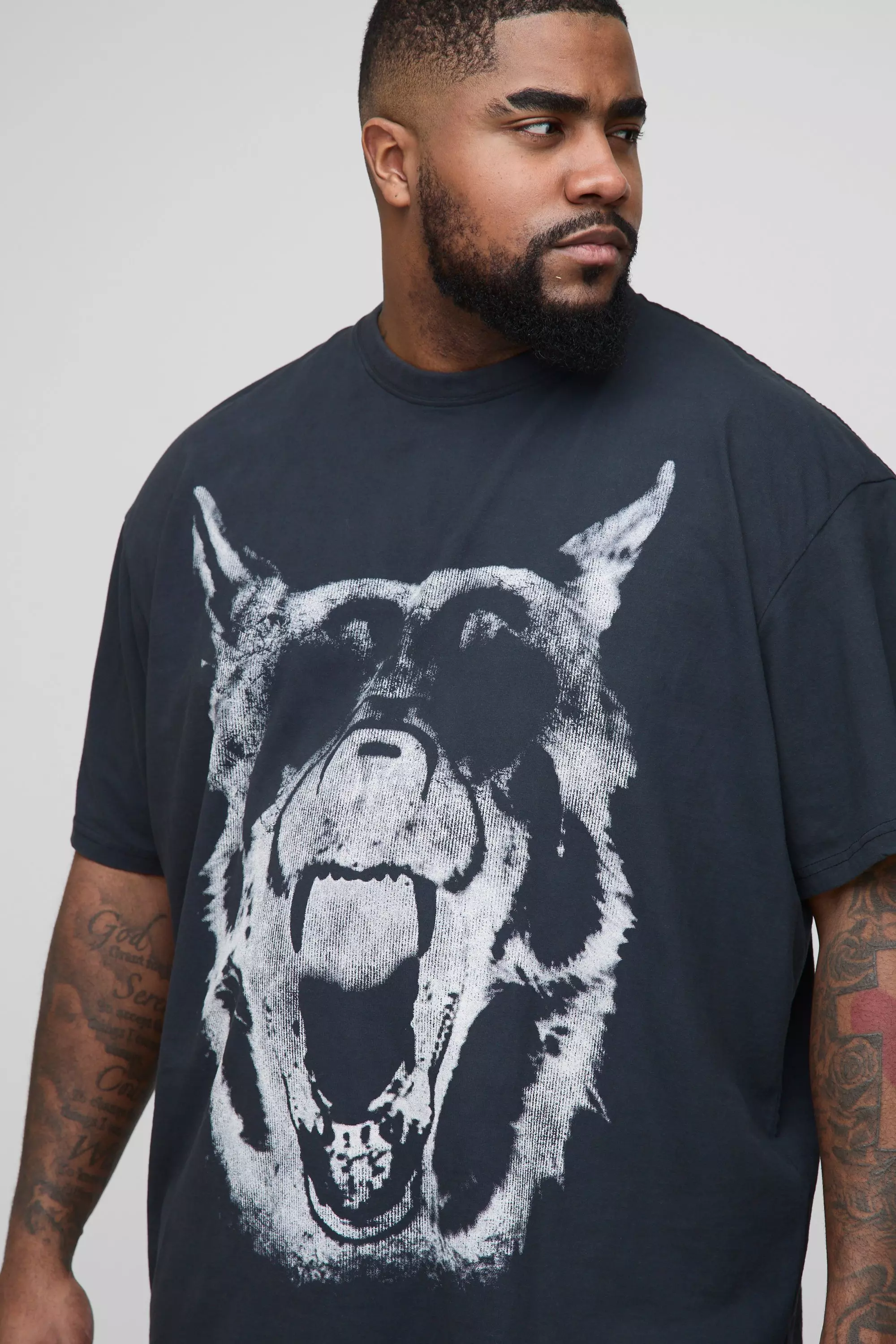Grande taille - T-shirt oversize à imprimé Doberman, Black autre image