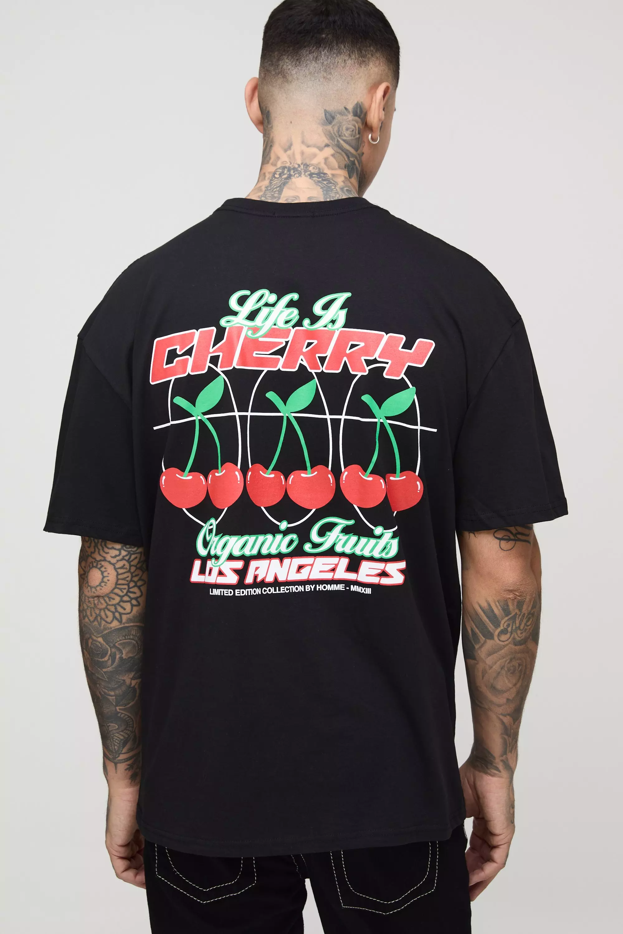 Black Tall Los Angeles Cherry Graphic Oversized T-Shirt alternative image