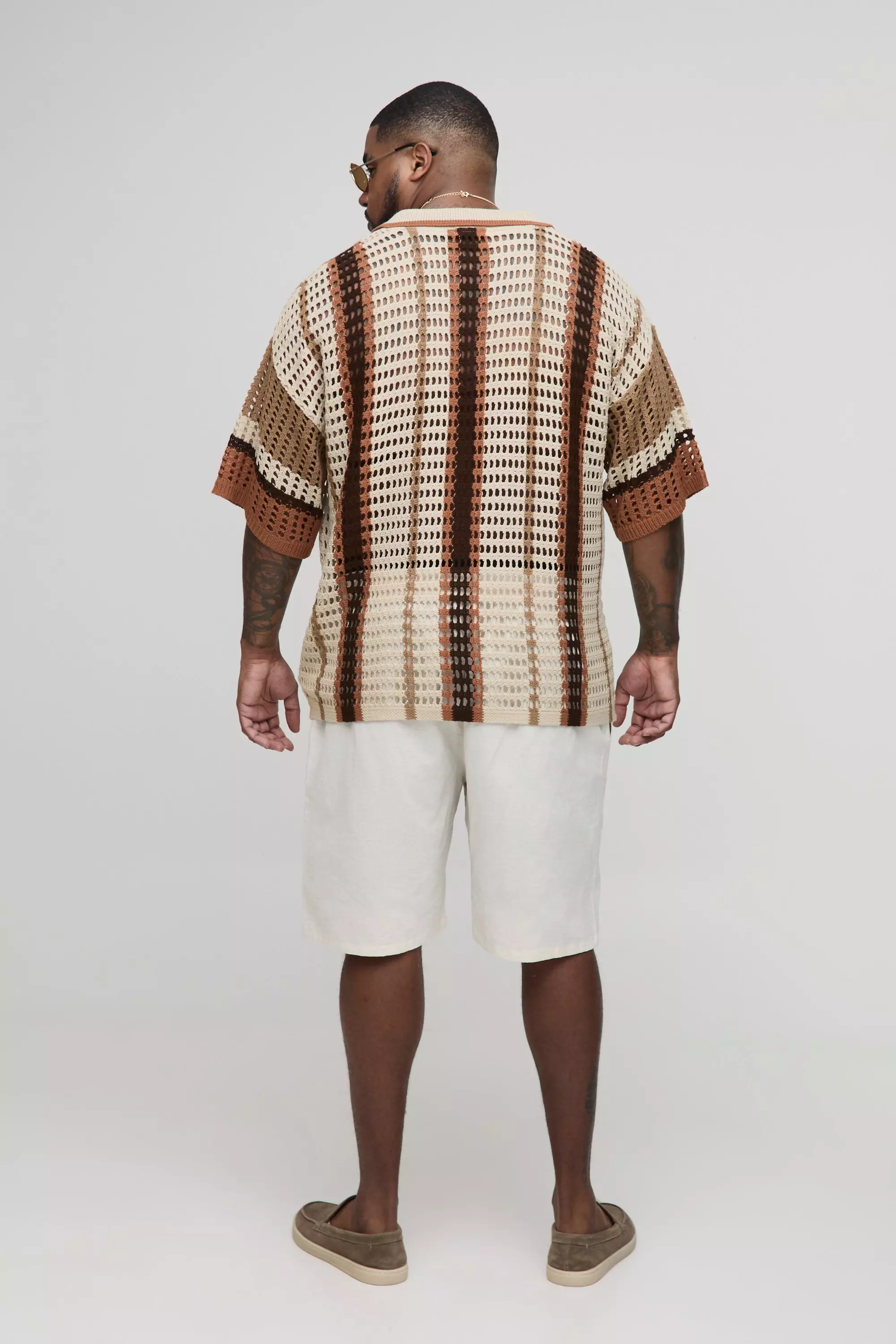 Chocolate Plus Oversized Boxy Stripe Open Knit Polo alternative image