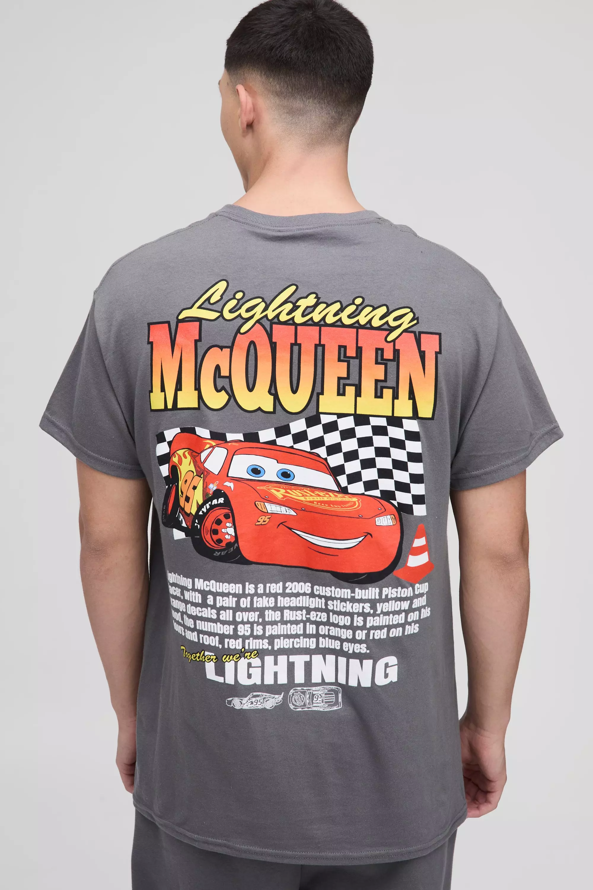 Oversized Disney Cars Lightning McQueen License T-Shirt Charcoal