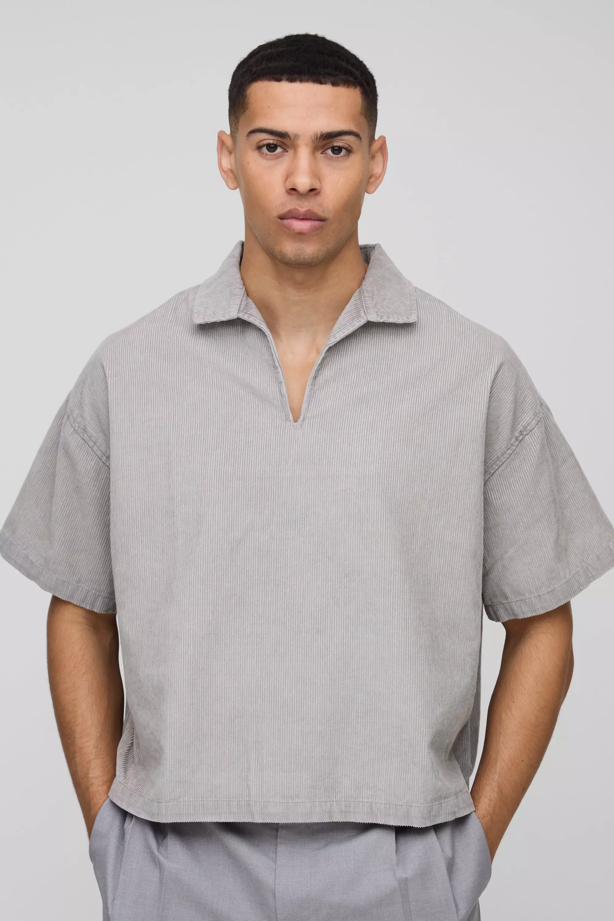 Oversized Boxy Acid Wash Corduroy Polo Shirt | boohooMAN USA
