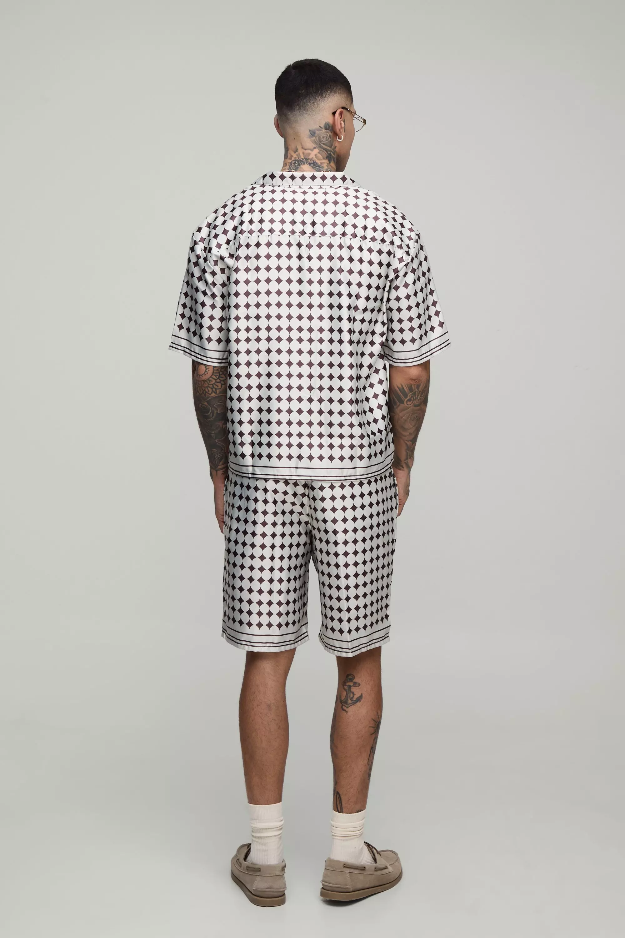 Tall Oversized Boxy Short Sleeve Check Satin Shirt & Short Set | boohooMAN USA