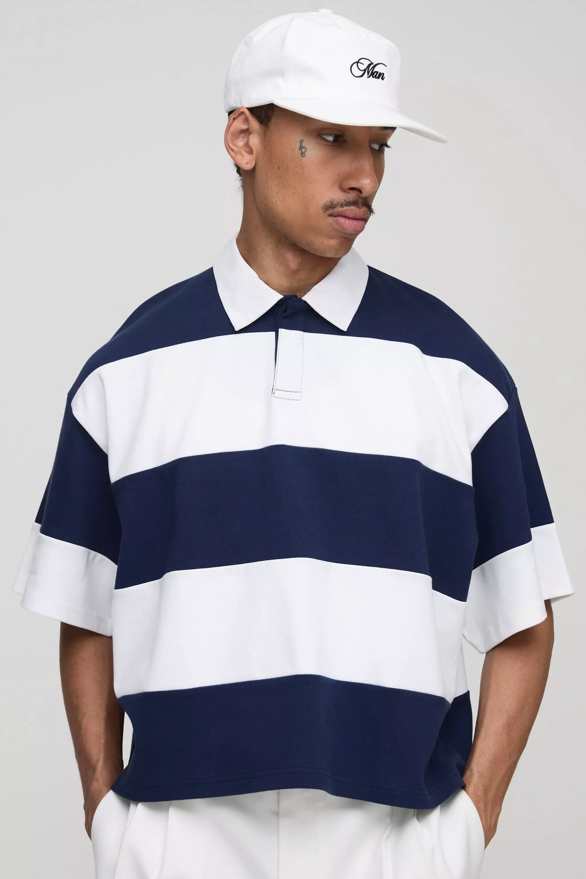Oversized Boxy Stripe Interlock Short Sleeve Rugby Polo | boohooMAN USA