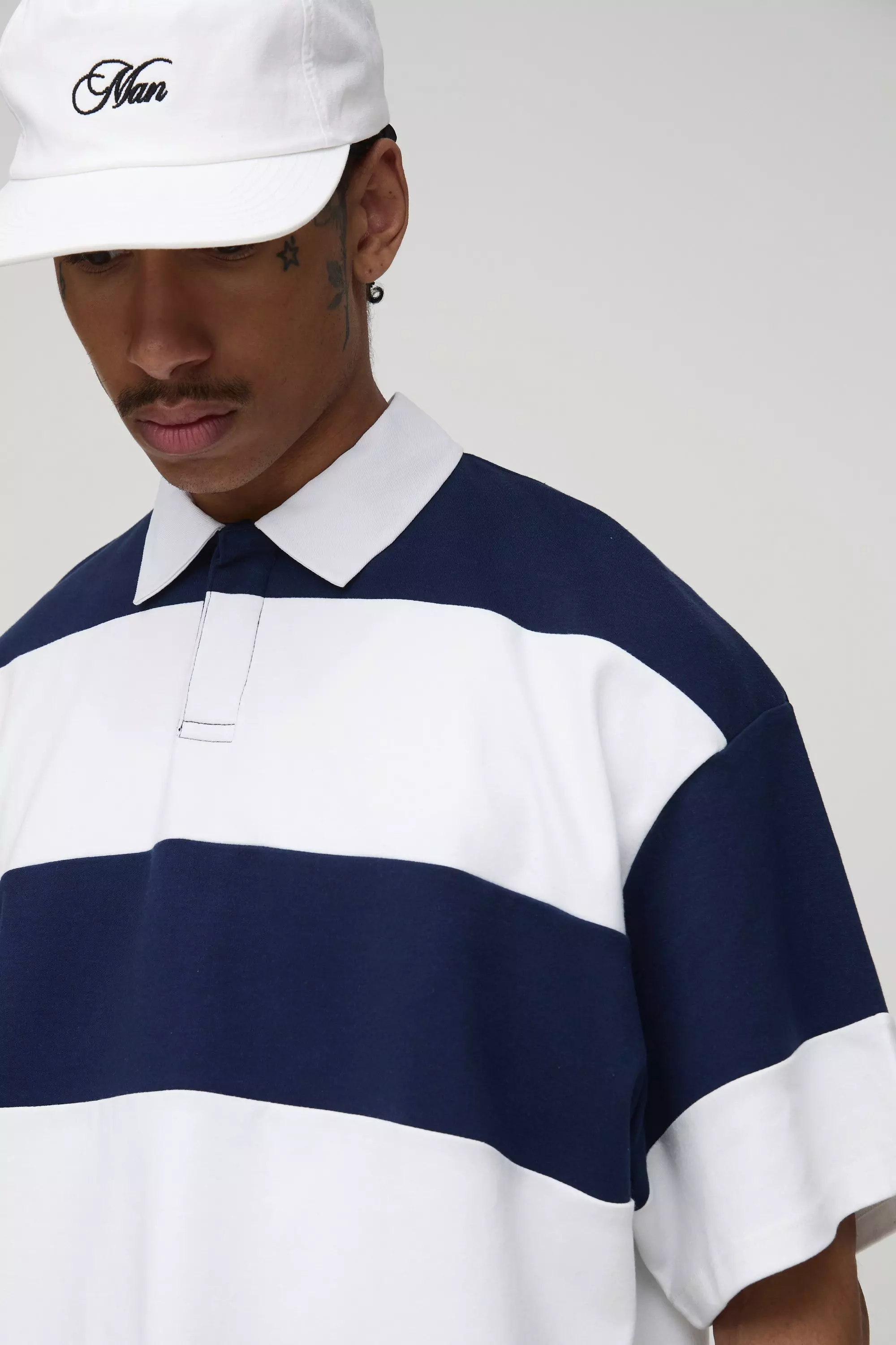 Oversized Boxy Stripe Interlock Short Sleeve Rugby Polo | boohooMAN USA