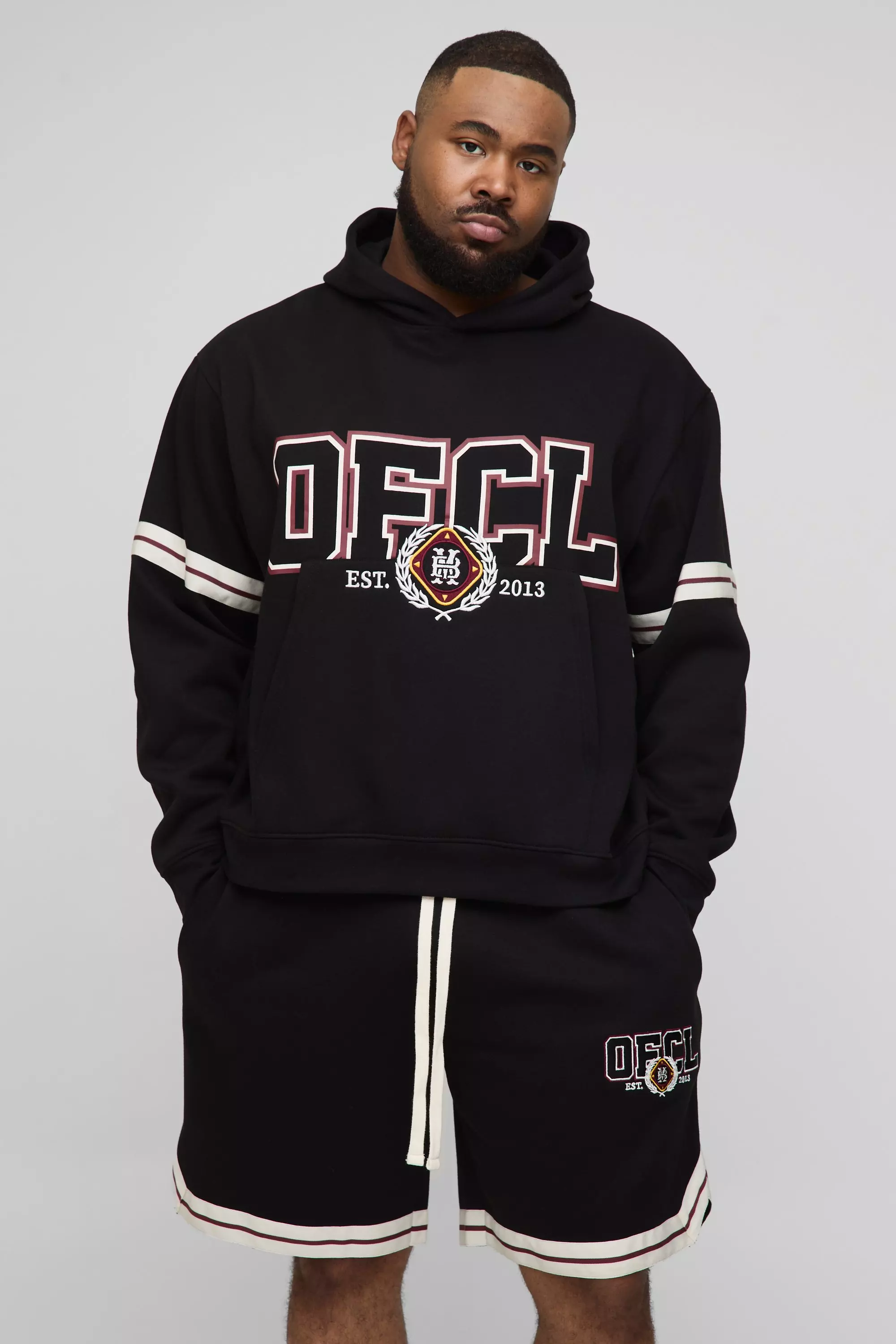 Plus Oversized Boxy OFCL Applique Hoodie & Basketball Set Short Set Black