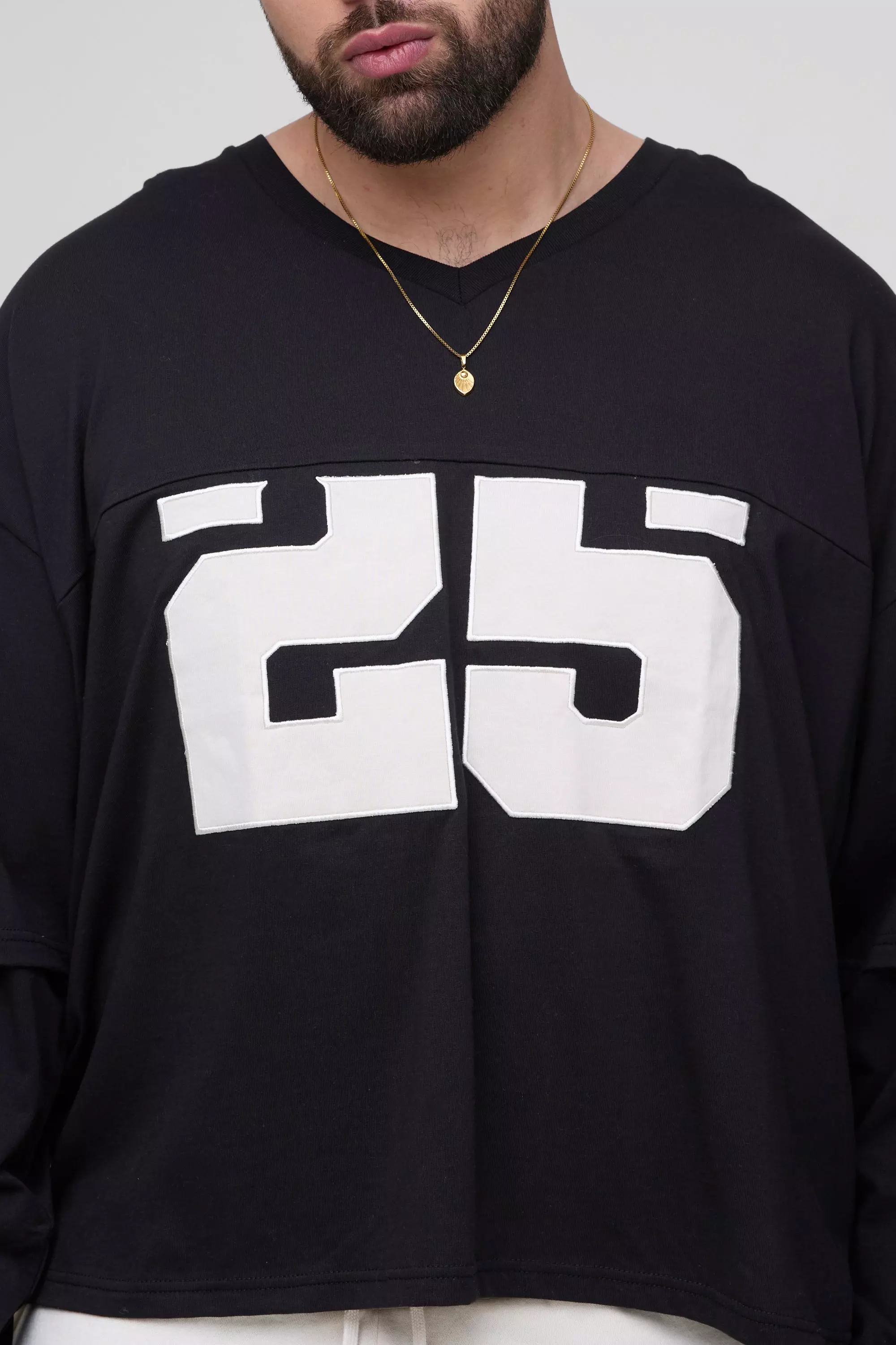 Plus Oversized Boxy Varsity Applique Faux Layer Long Sleeve T-Shirt | boohooMAN USA