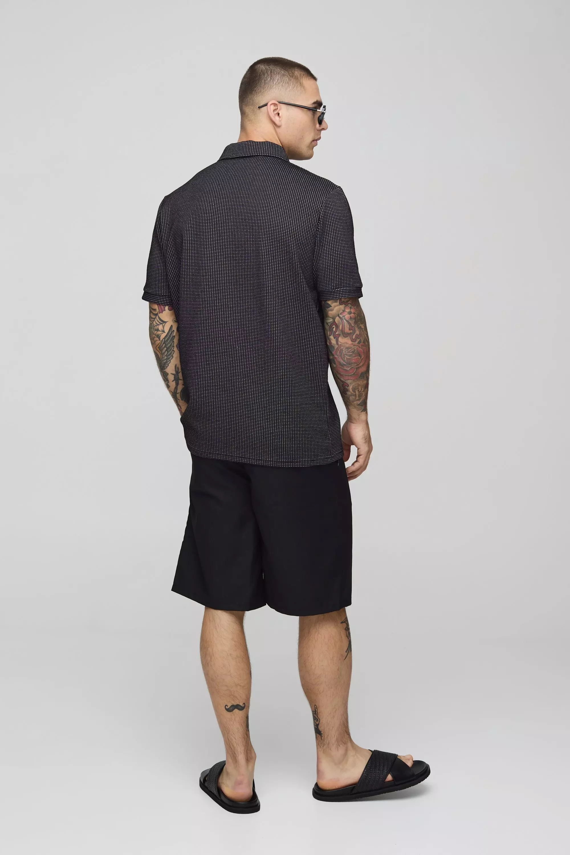 Black Regular Fit Contrast Waffle Zip Neck Polo alternative image