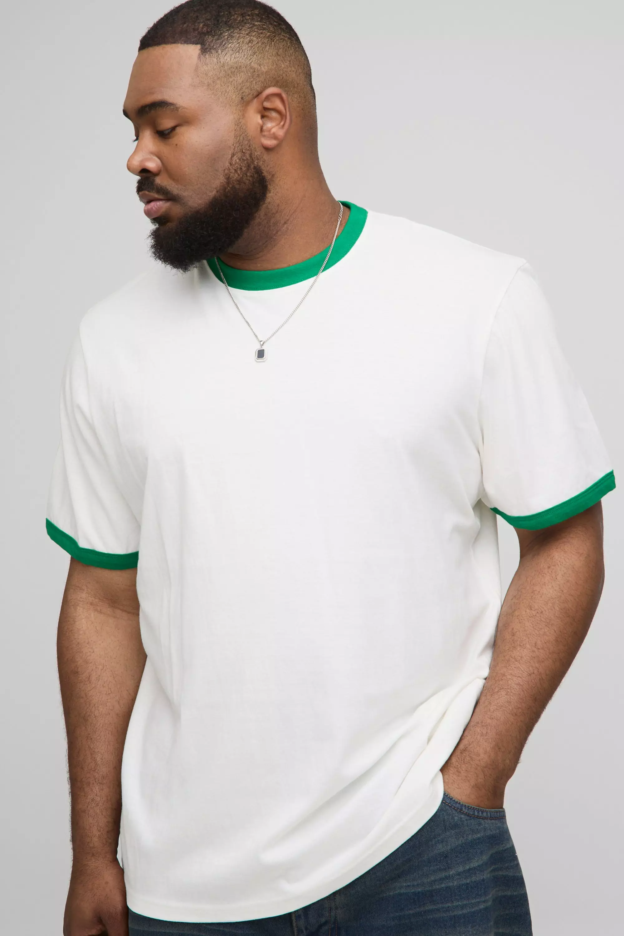 Plus Ringer Crew Neck Regular Fit T-Shirt Multi