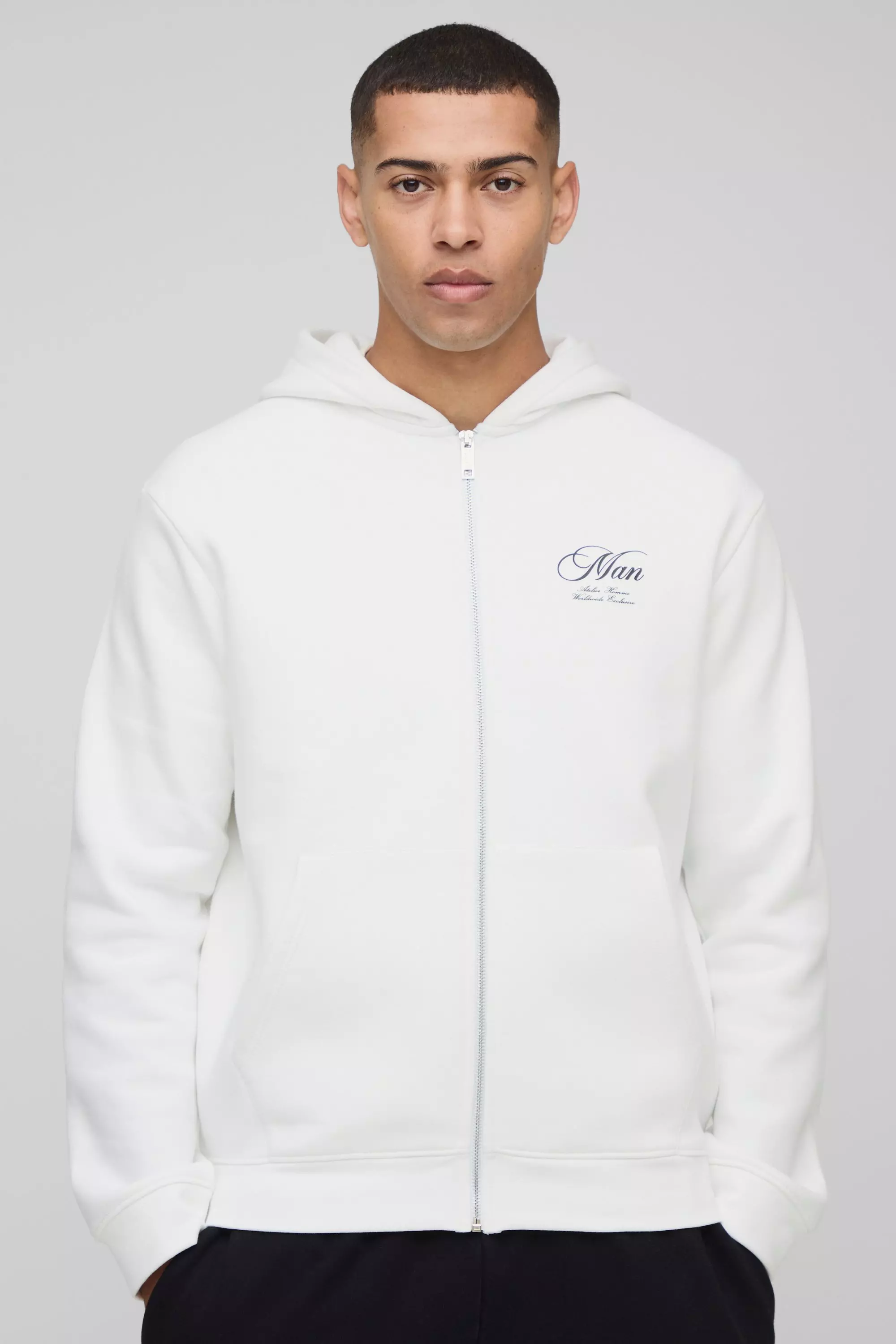 Hoodie mit Man Script und Reißverschluss, White alternatives Bild