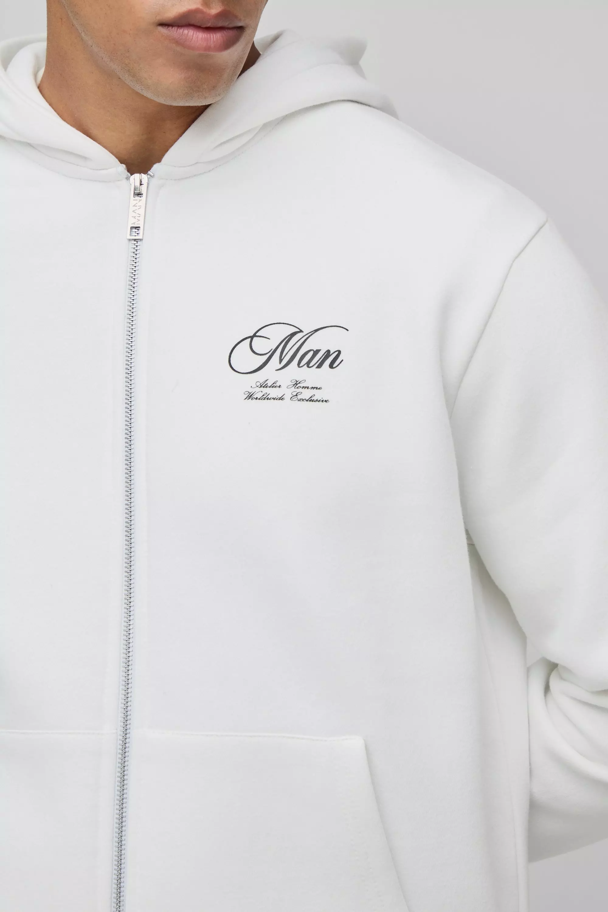 Hoodie mit Man Script und Reißverschluss, White alternatives Bild