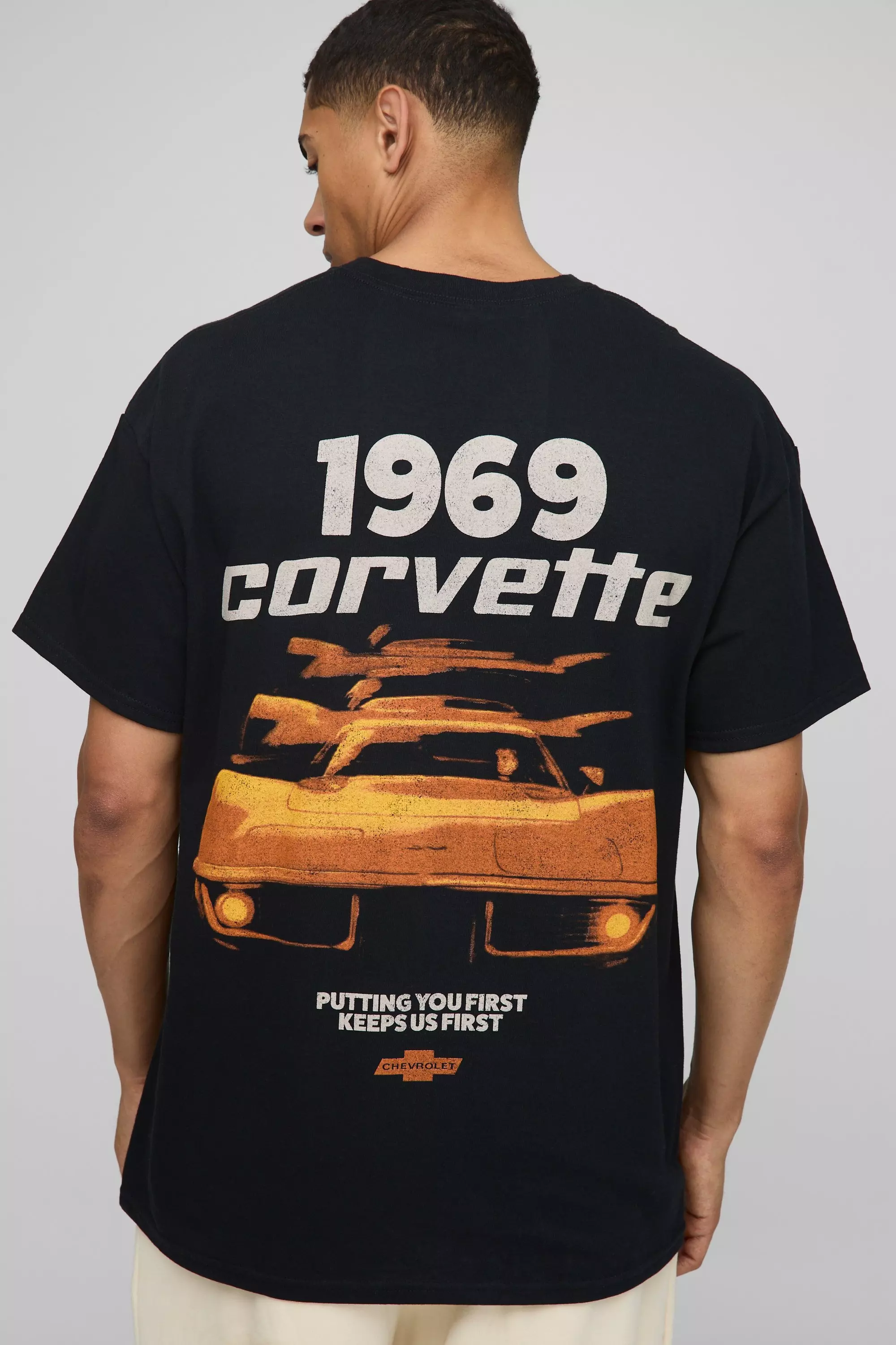 Oversized Corvette Car License T-Shirt Black