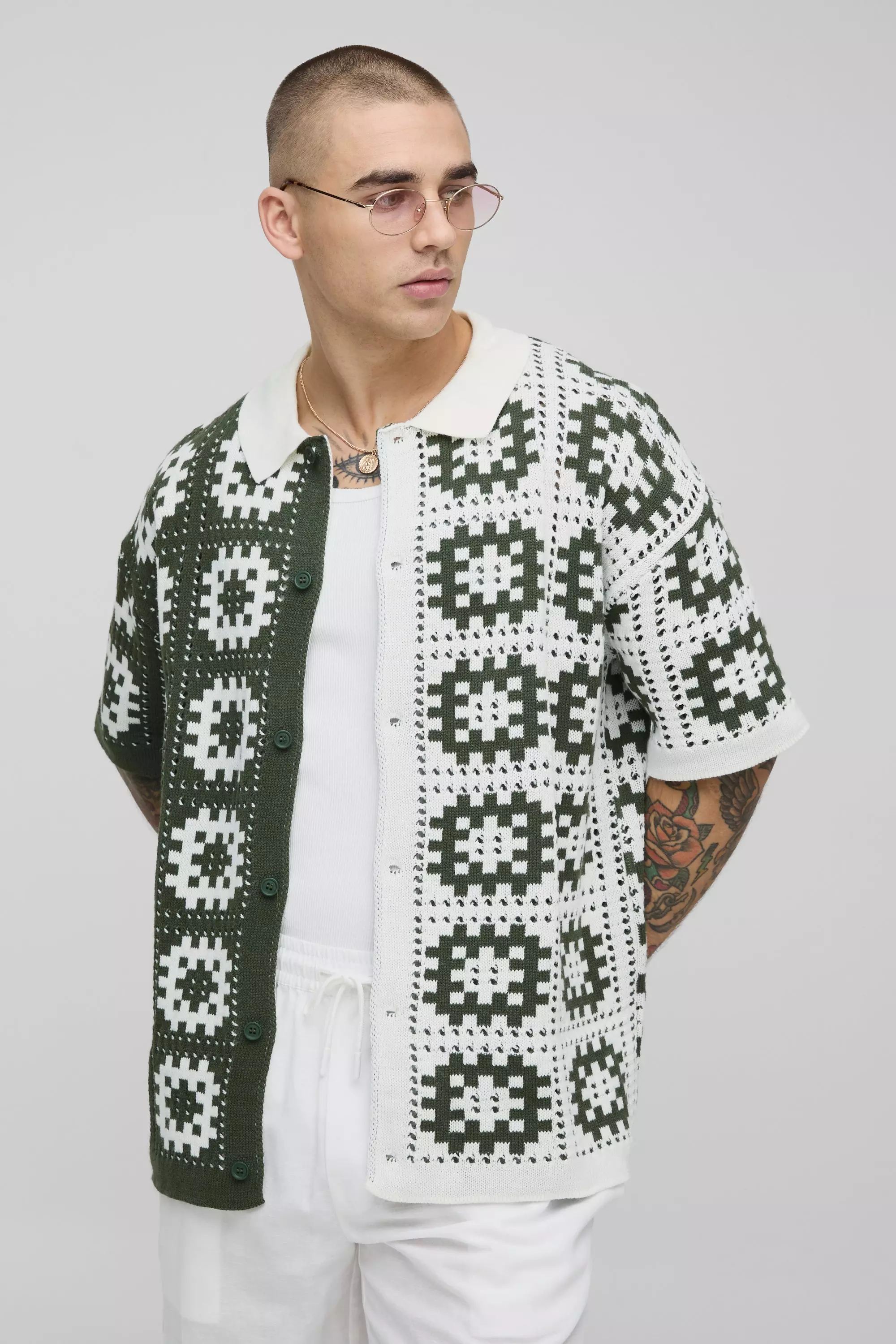 Chemise oversize en crochet, Khaki autre image