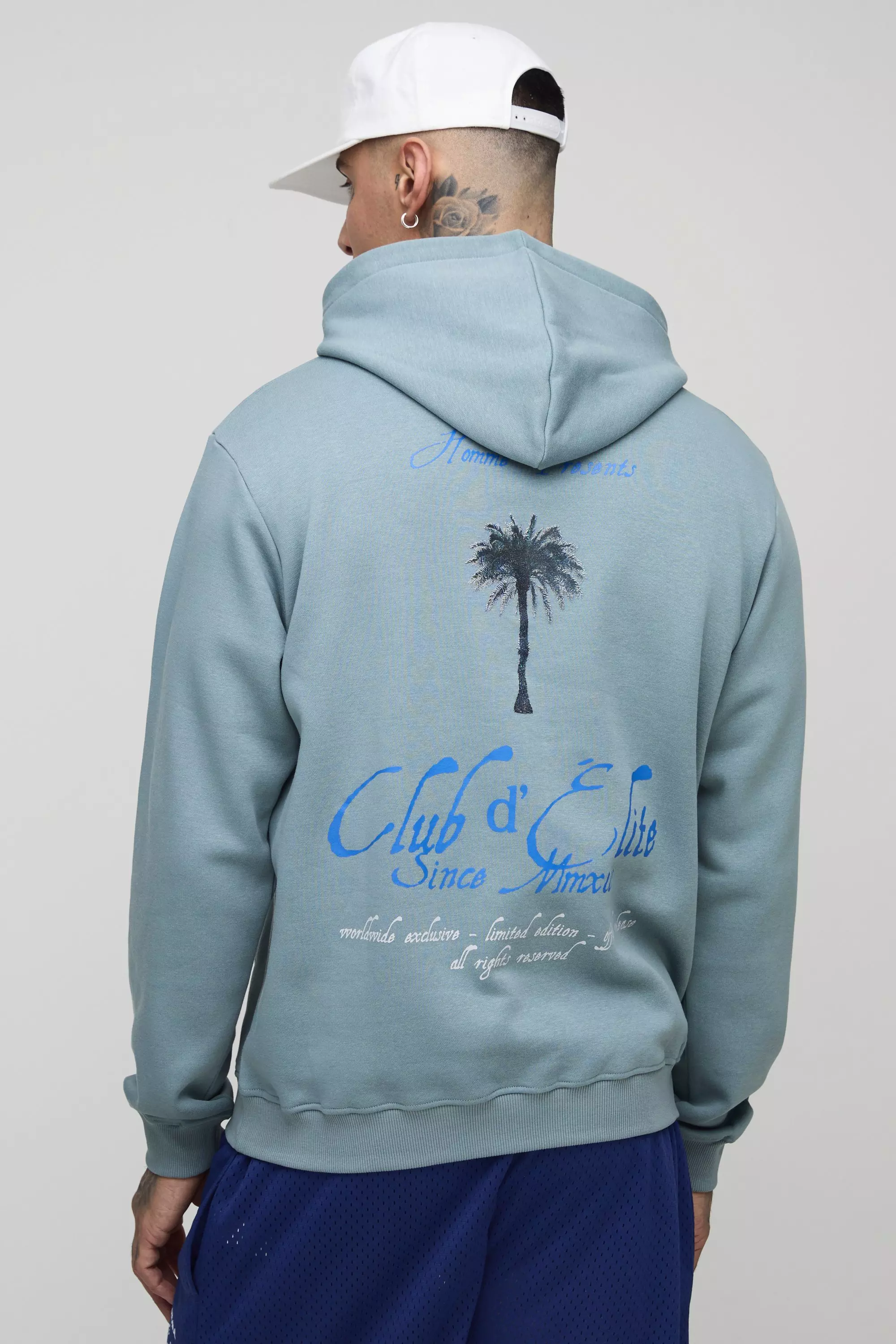Tall Palm Print Garment Washed Regular Fit Hoodie | boohooMAN USA