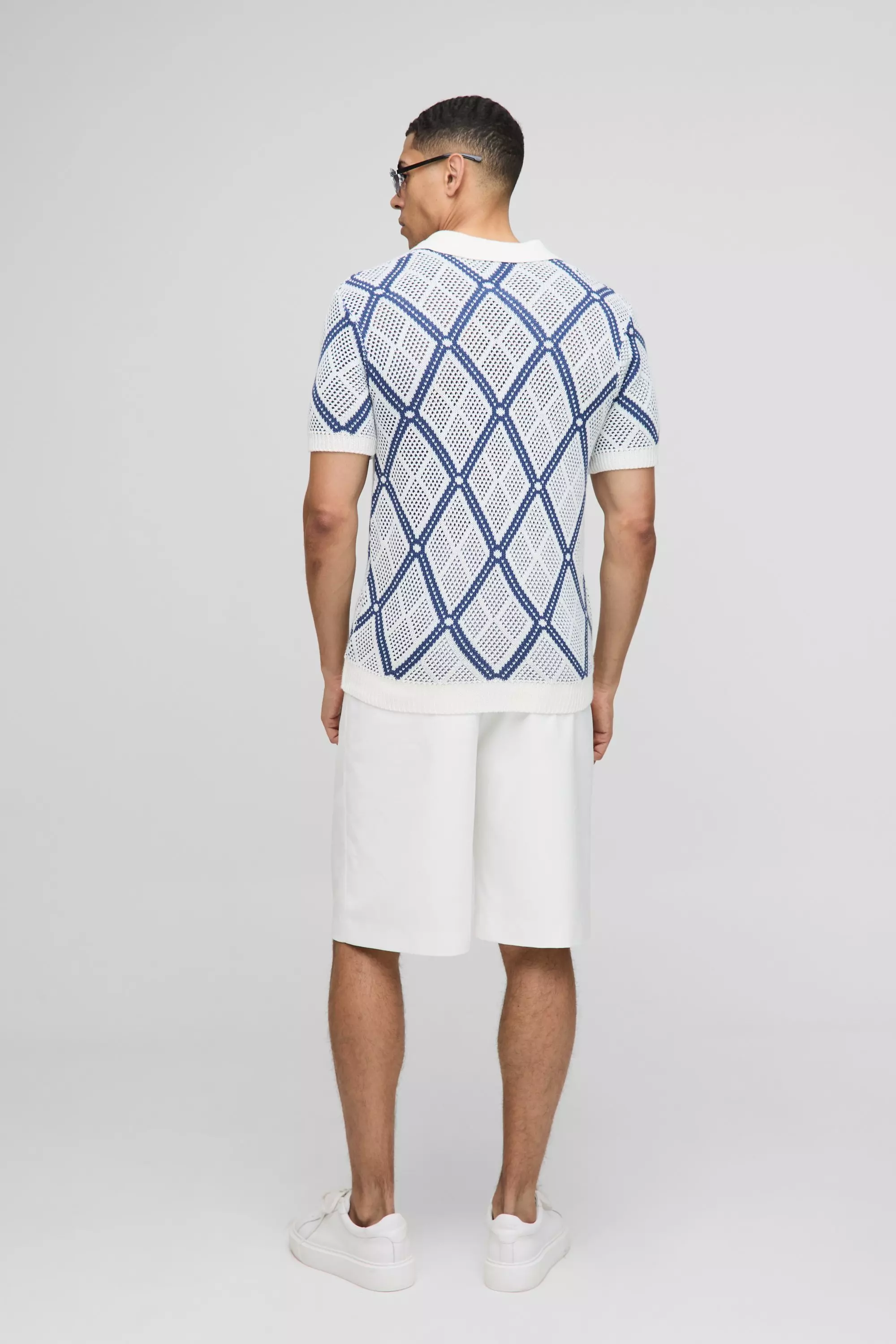Navy Regular Fit Crochet Knitted Polo alternative image