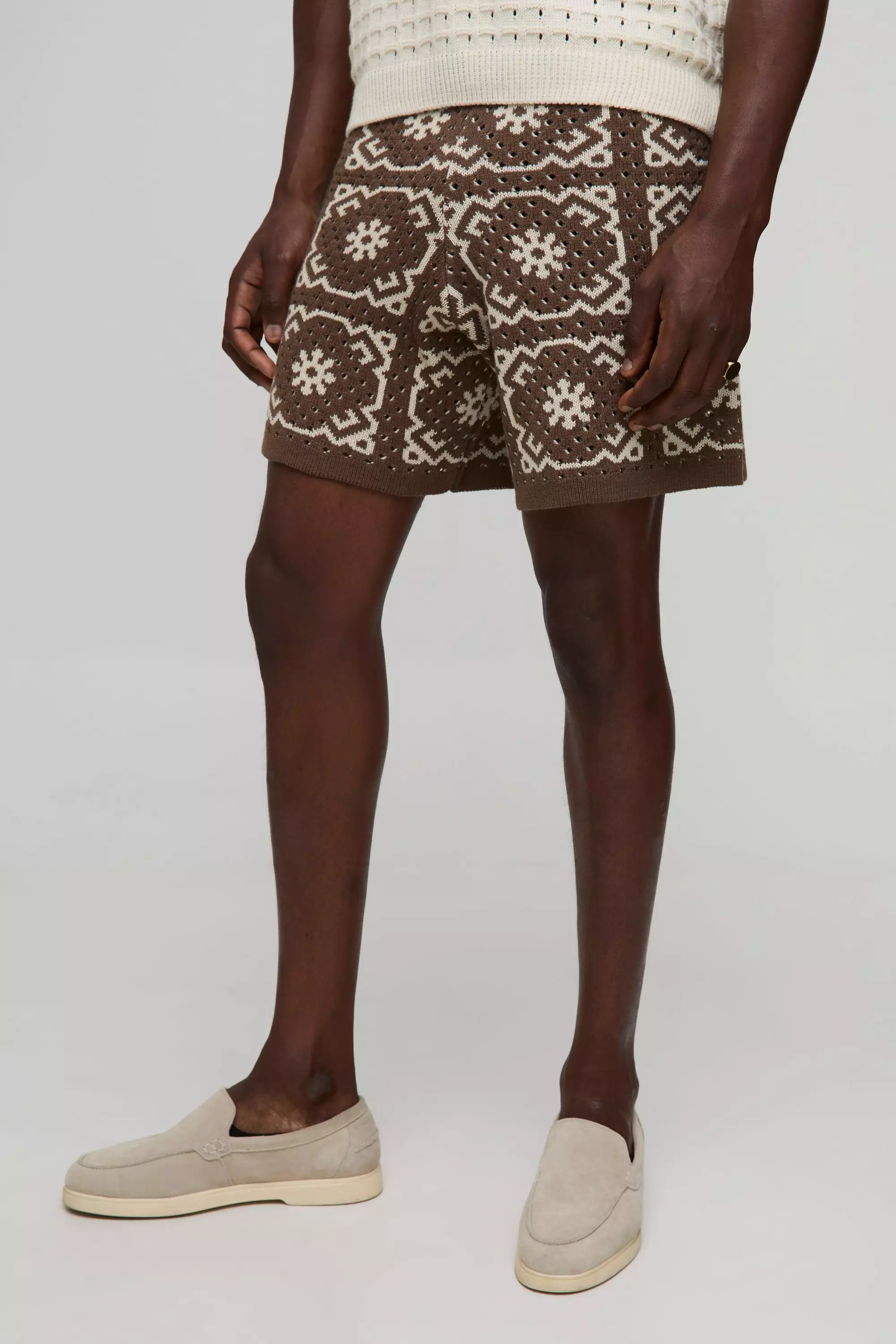 Crochet Knit Polo and Short Set | boohooMAN USA