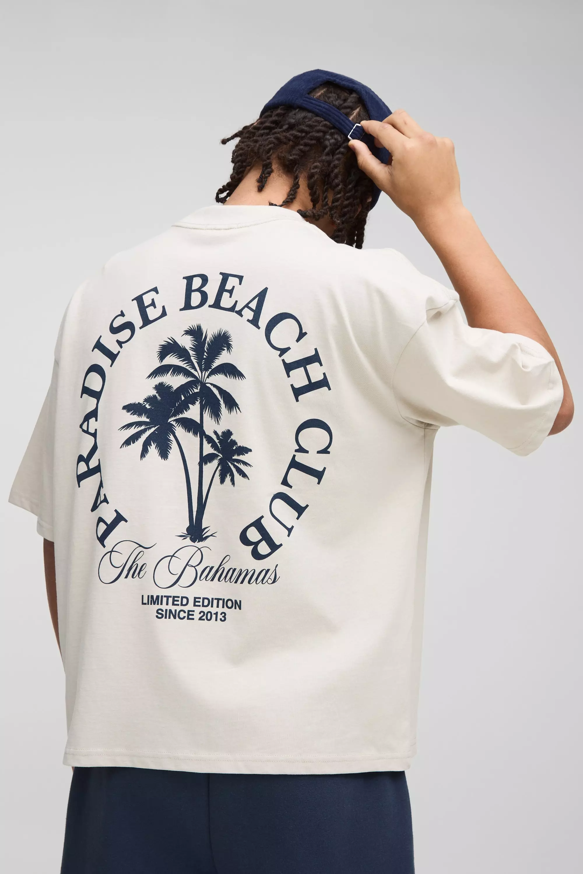 Oversized Boxy Extended Neck Paradise Beach Club Palm Tree T-Shirt | boohooMAN USA