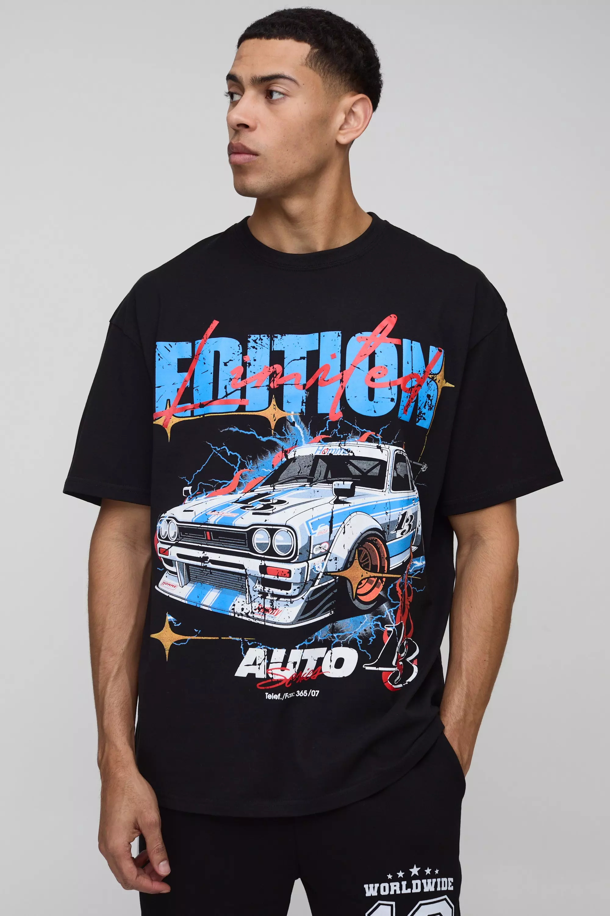 Black Oversized Limited Edition Moto T-Shirt Met Print alternatieve afbeelding