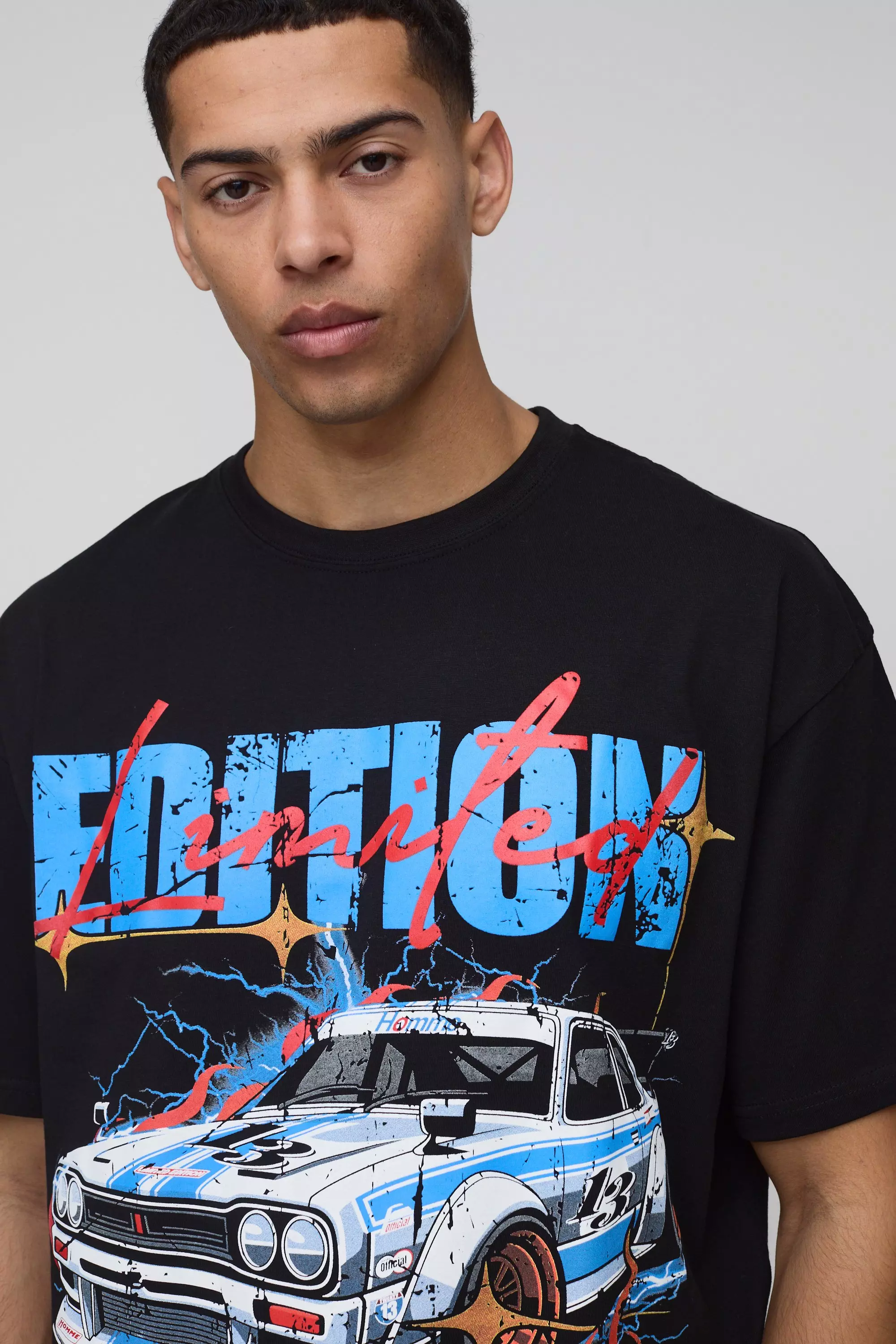 Black Oversized Limited Edition Moto T-Shirt Met Print alternatieve afbeelding