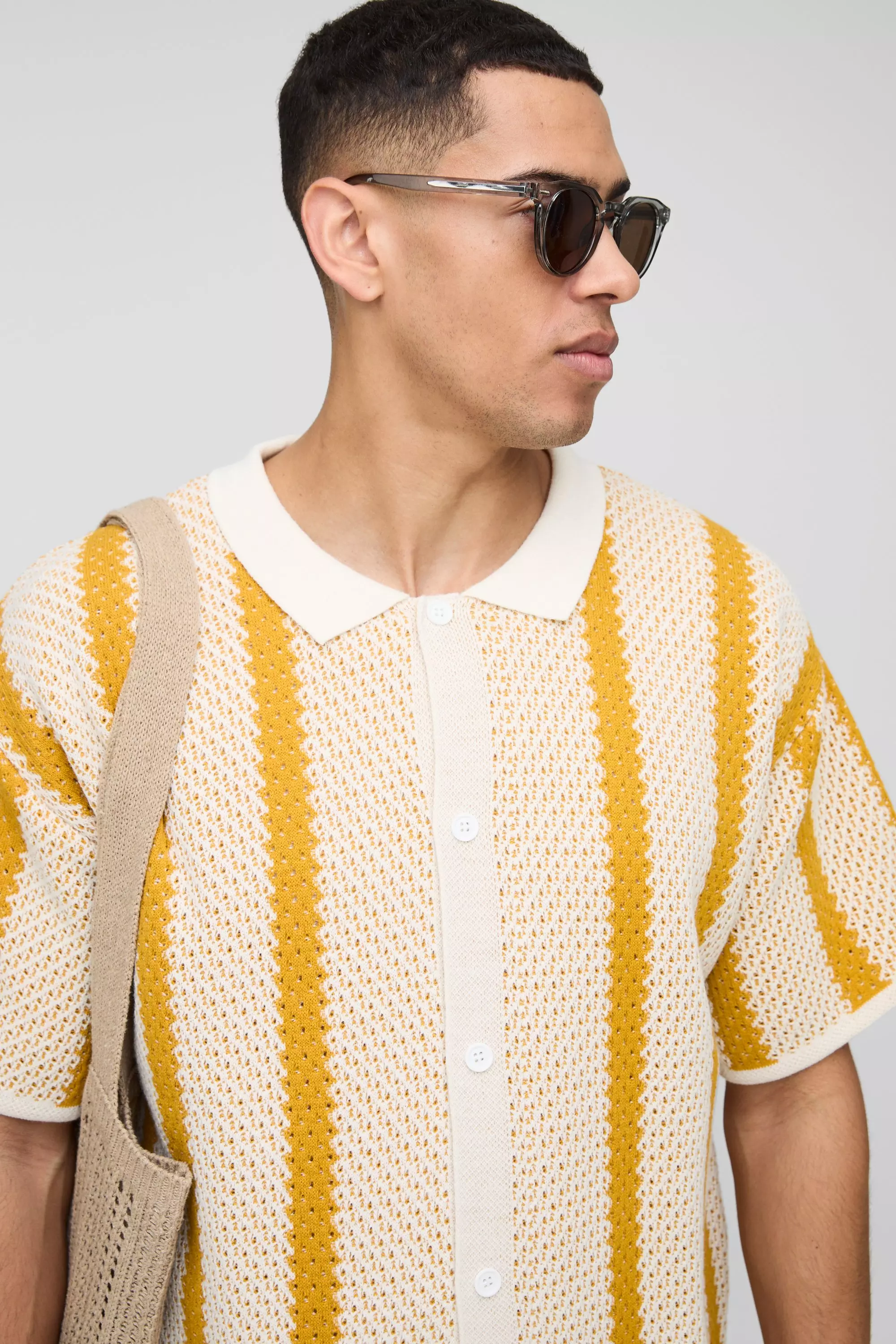 Regular Fit Stripe Knitted Shirt | boohooMAN USA