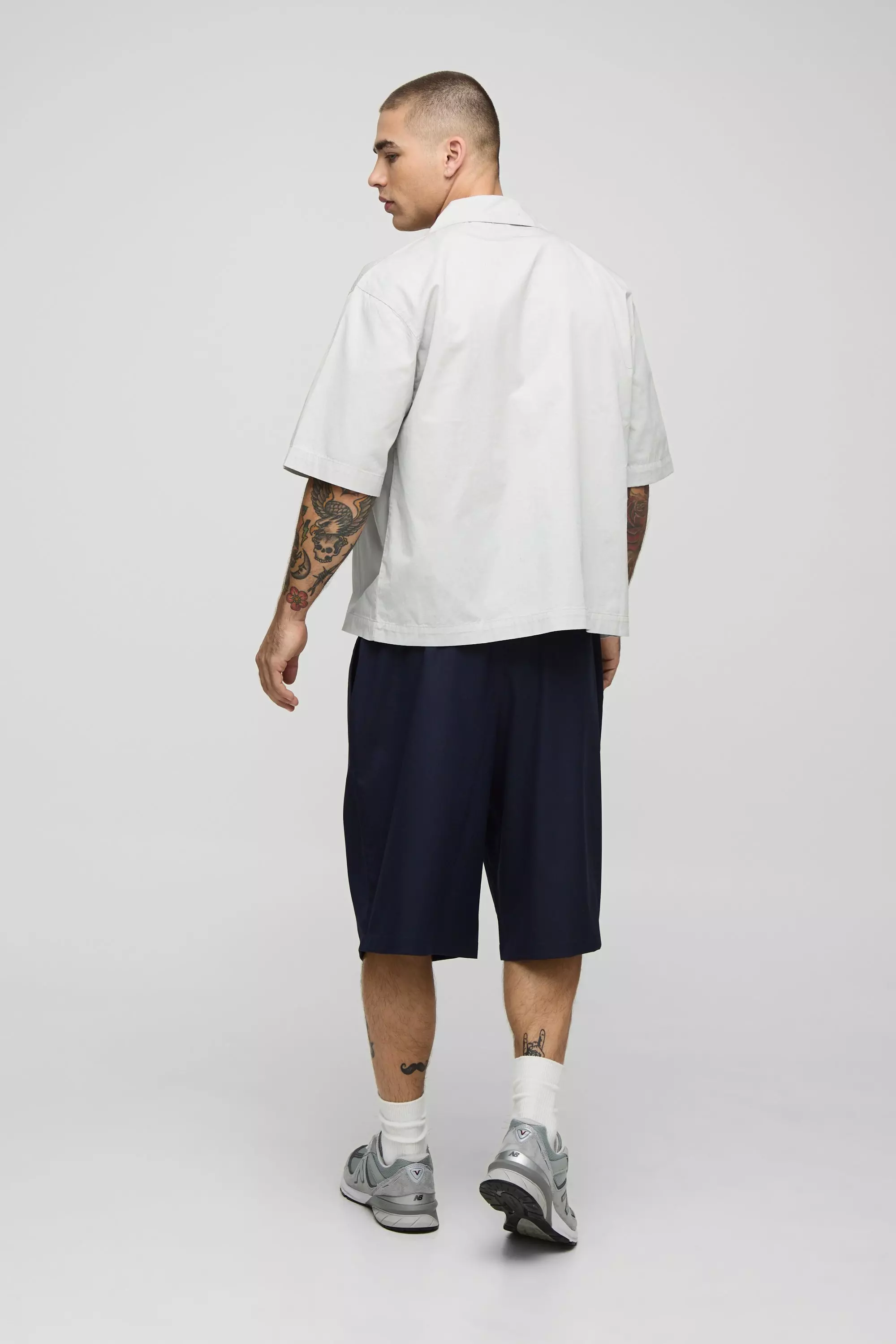 Oversized Moto Badge Revere Shirt | boohooMAN USA