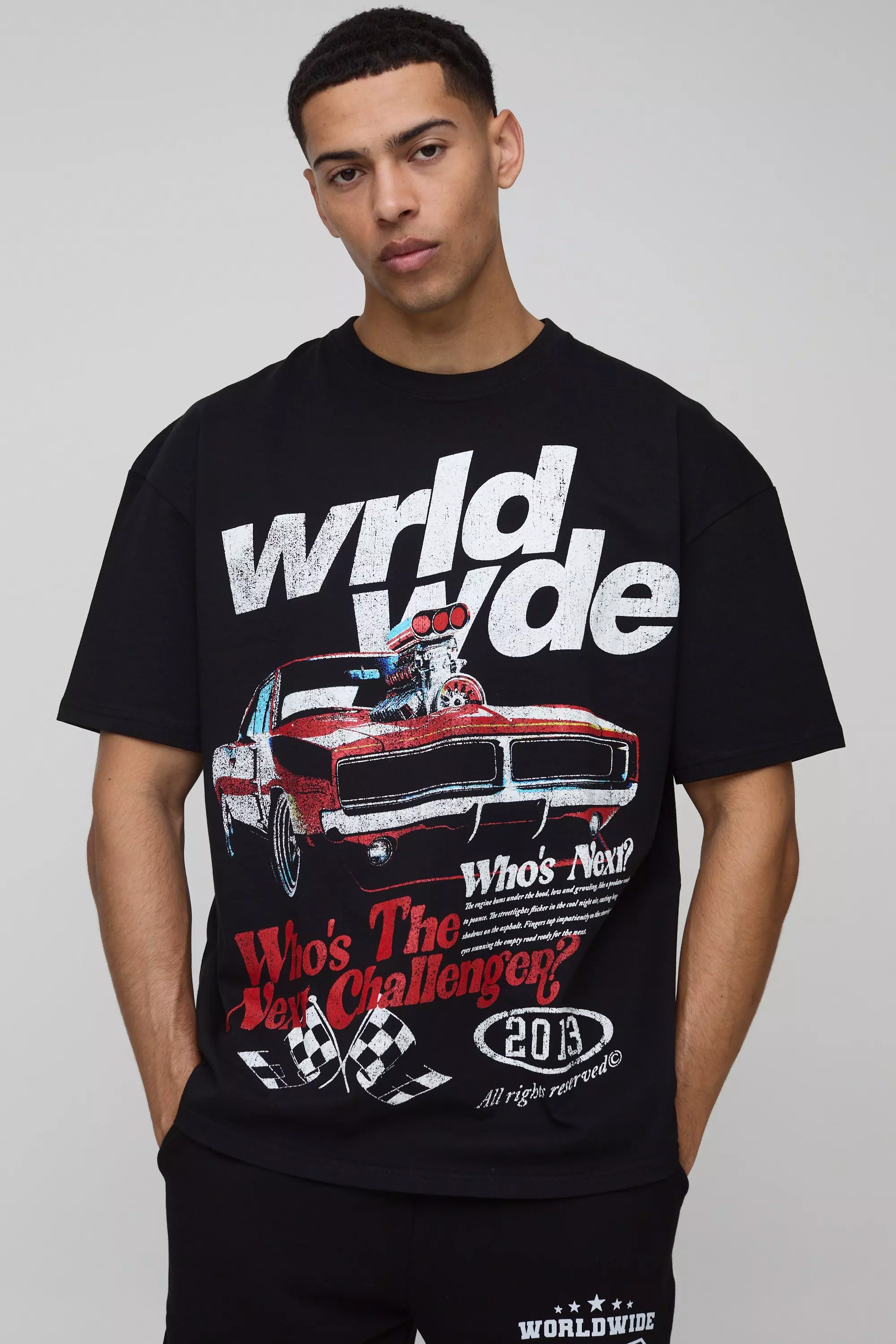 T-Shirt Oversize Worldwide Con Moto Car, Black immagine alternativa