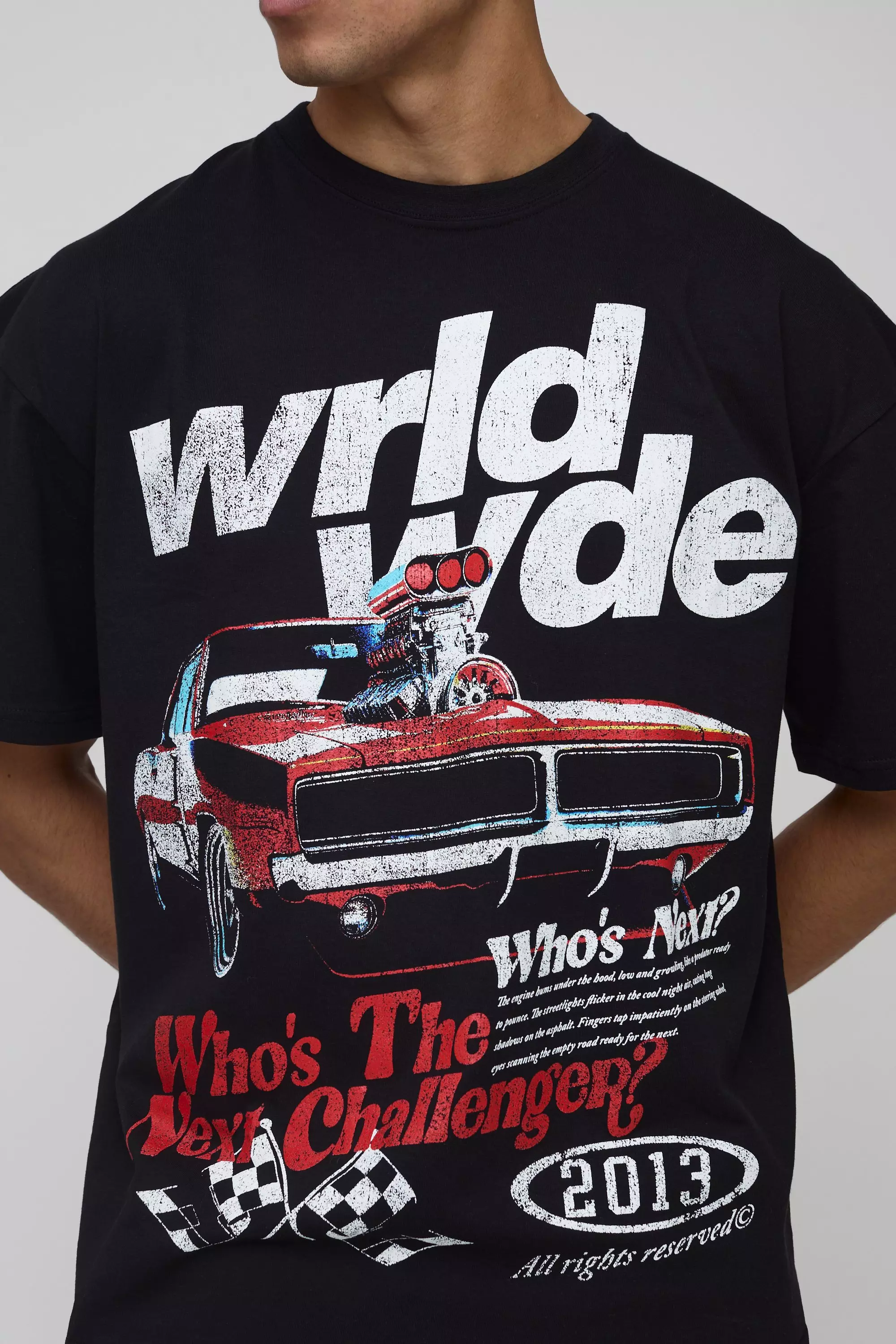 T-Shirt Oversize Worldwide Con Moto Car, Black immagine alternativa