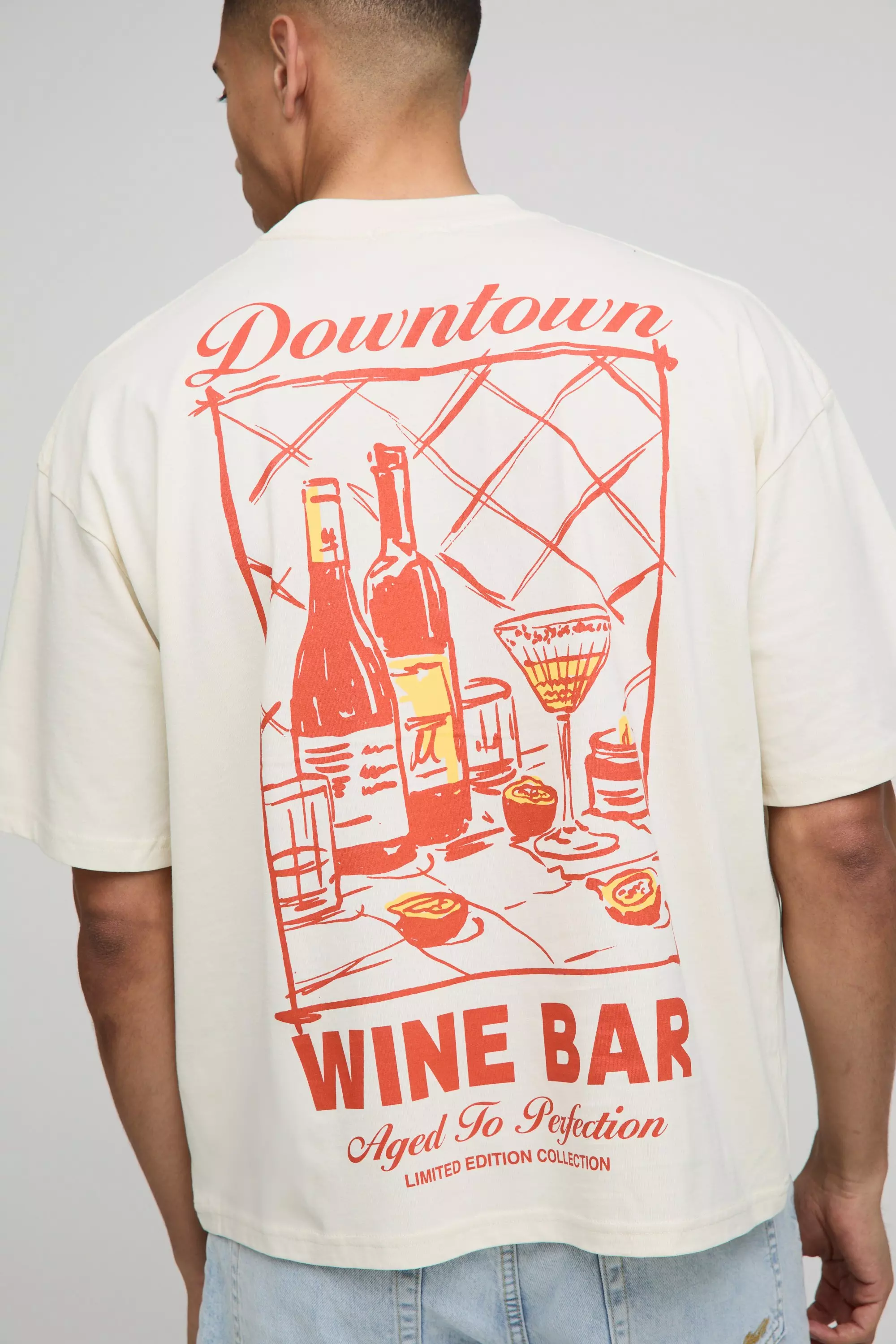 Kastiges Oversize T-Shirt mit Wine Bar Print, Ecru alternatives Bild