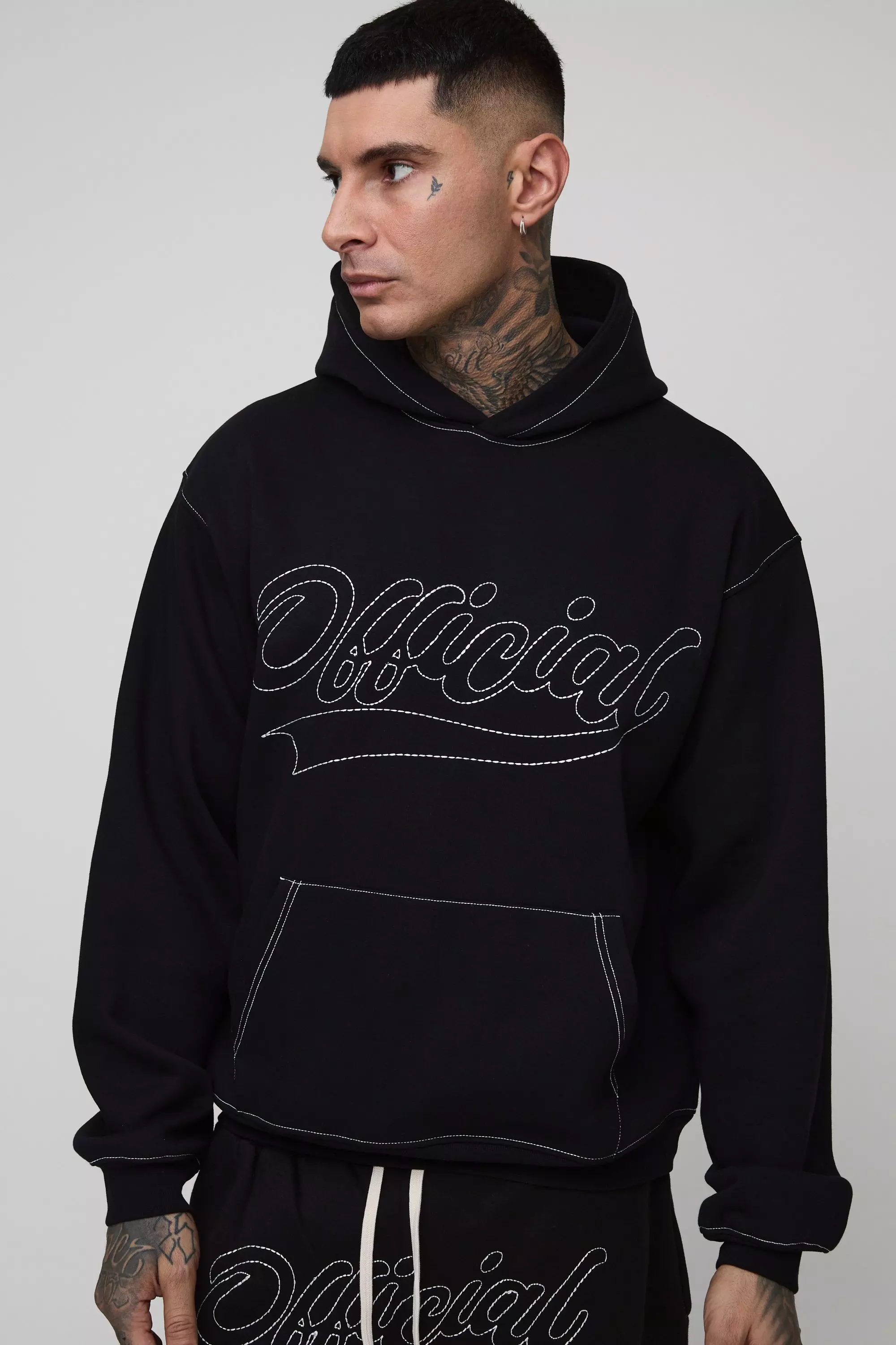 Tall Oversized Boxy Official Contrast Stitch Hoodie