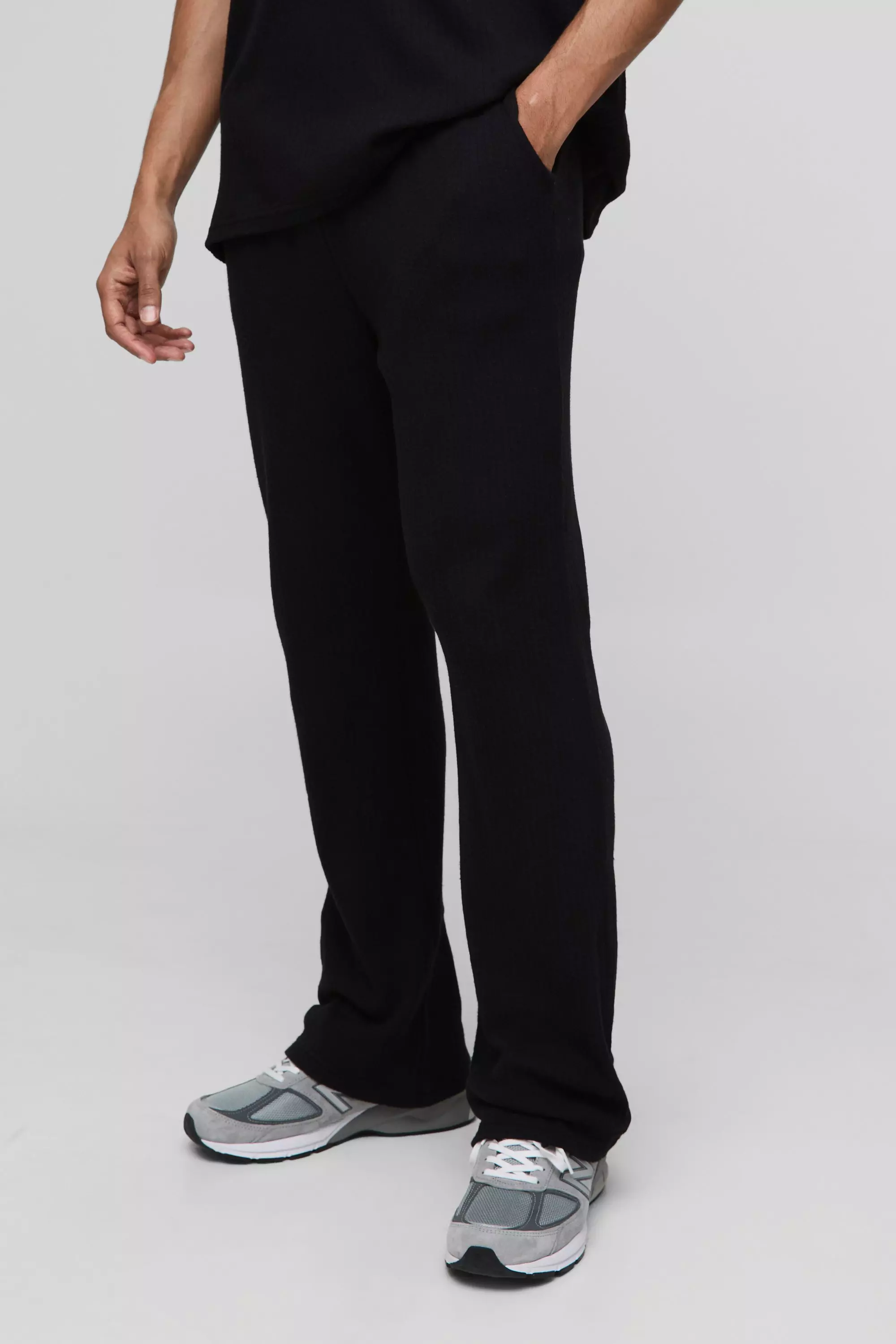 Pantaloni tuta rilassati con trama, Black immagine alternativa