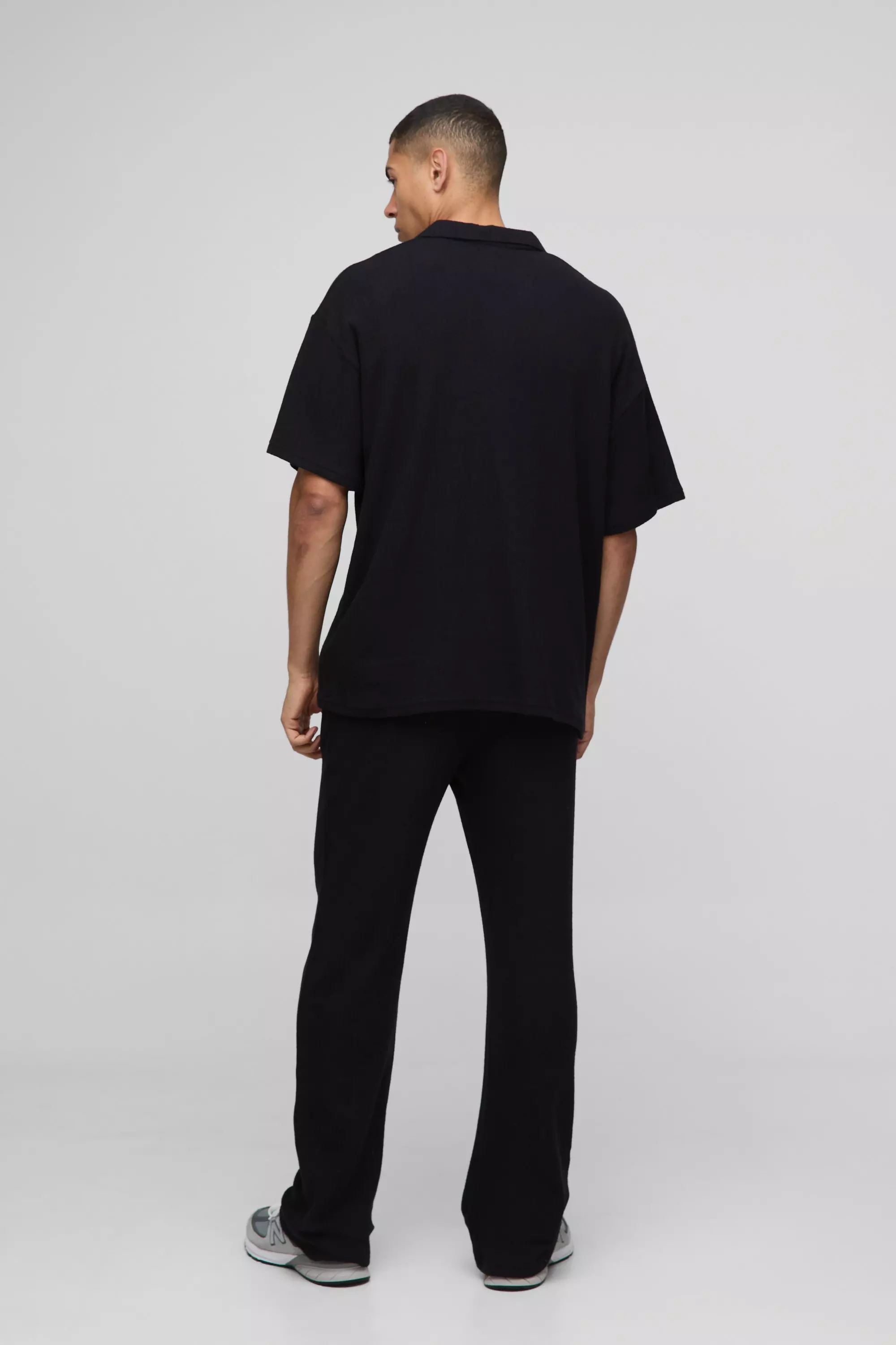Pantaloni tuta rilassati con trama, Black immagine alternativa