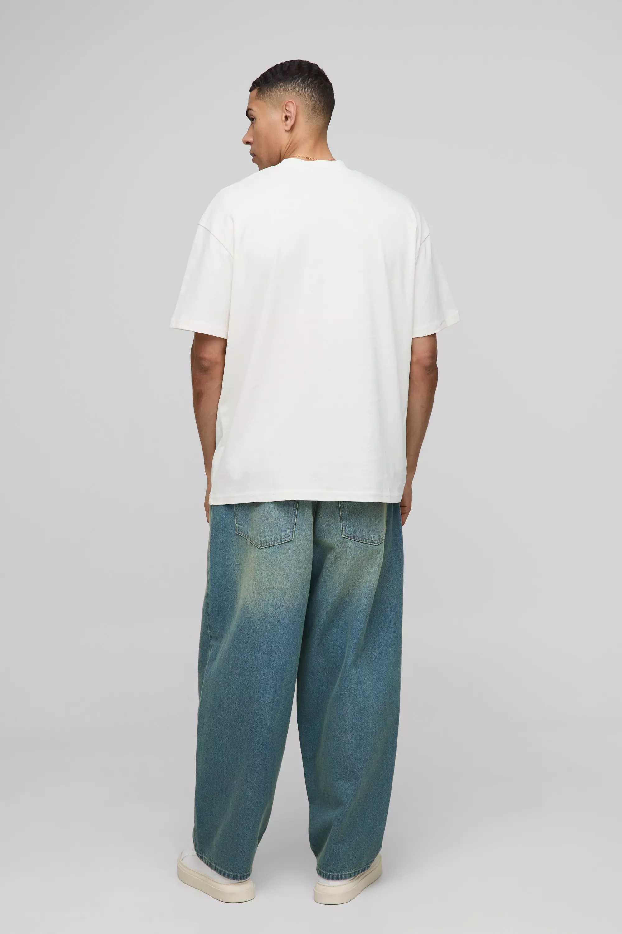 Ecru Oversized Extended Neck Ofclman T-Shirt alternative image