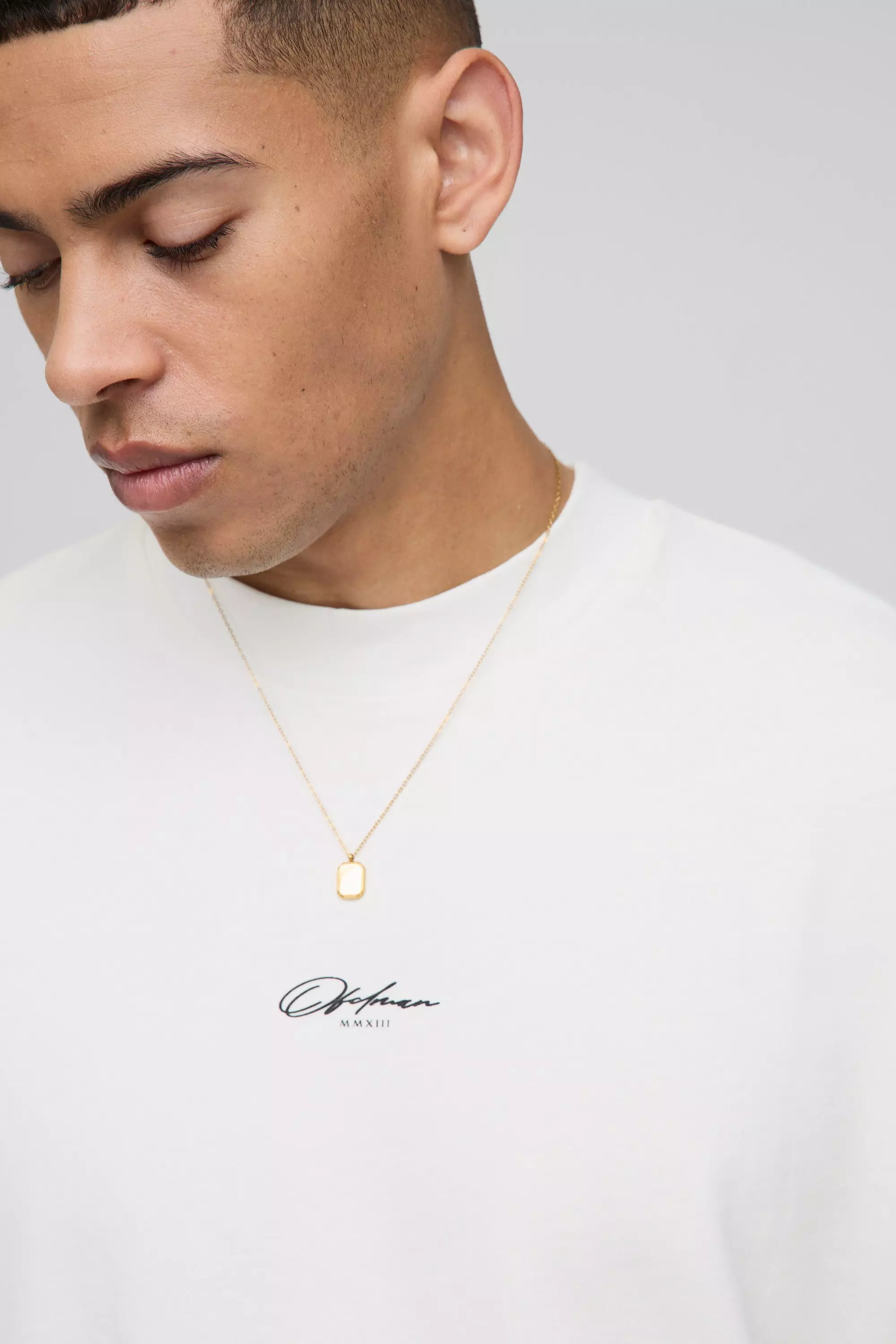 Ecru Oversized Extended Neck Ofclman T-Shirt alternative image