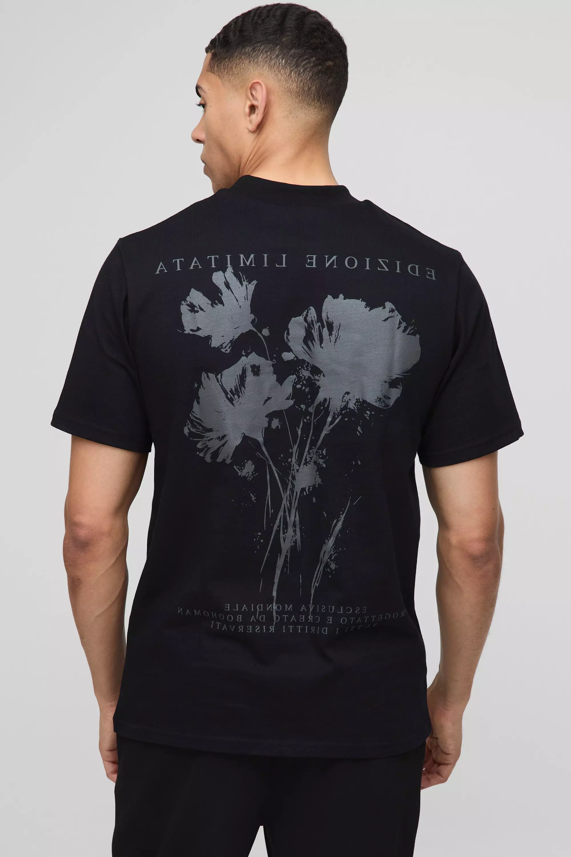 Black Oversized Tonal Printed Extended Neck T-Shirt alternative image