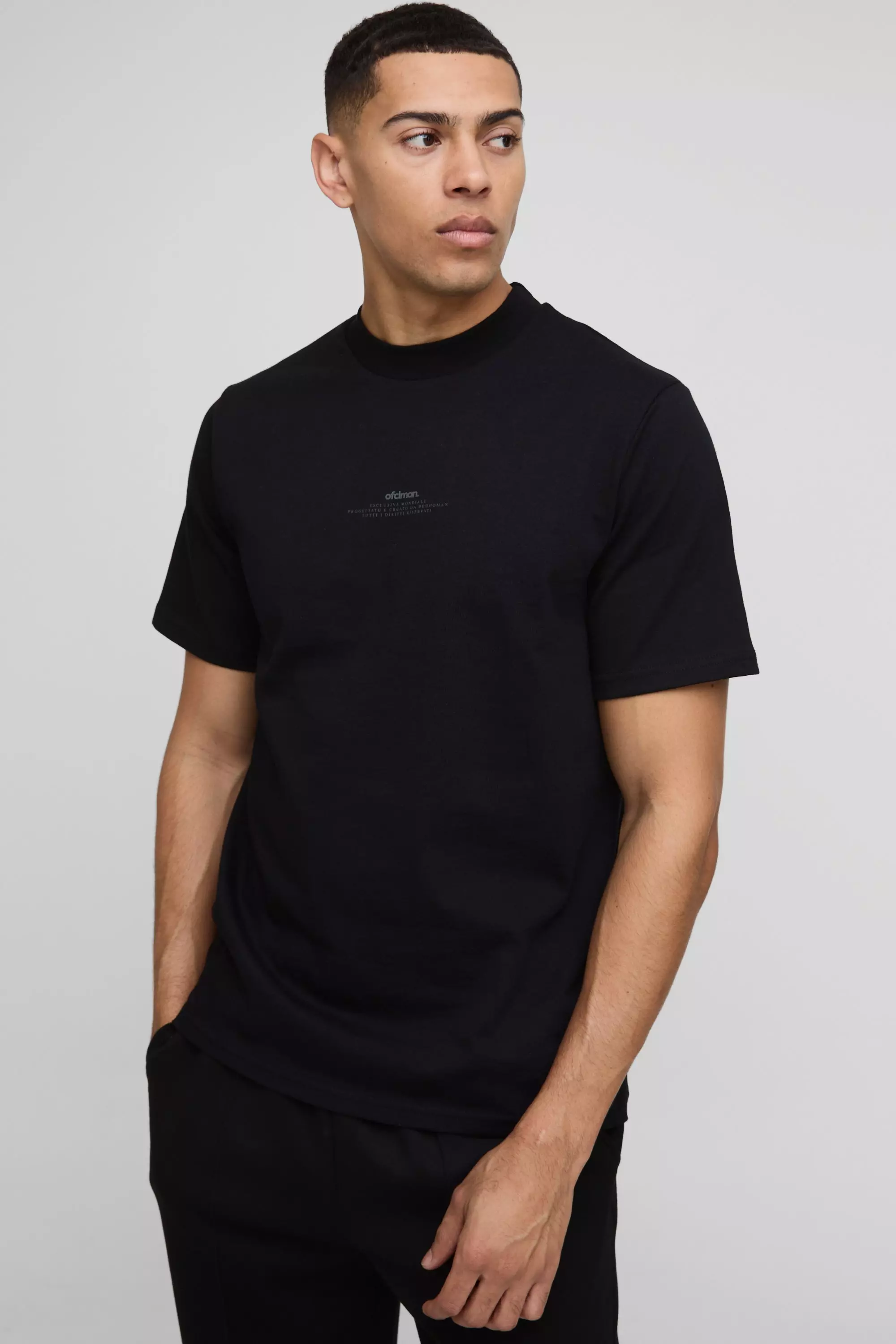 Black Oversized Tonal Printed Extended Neck T-Shirt alternative image