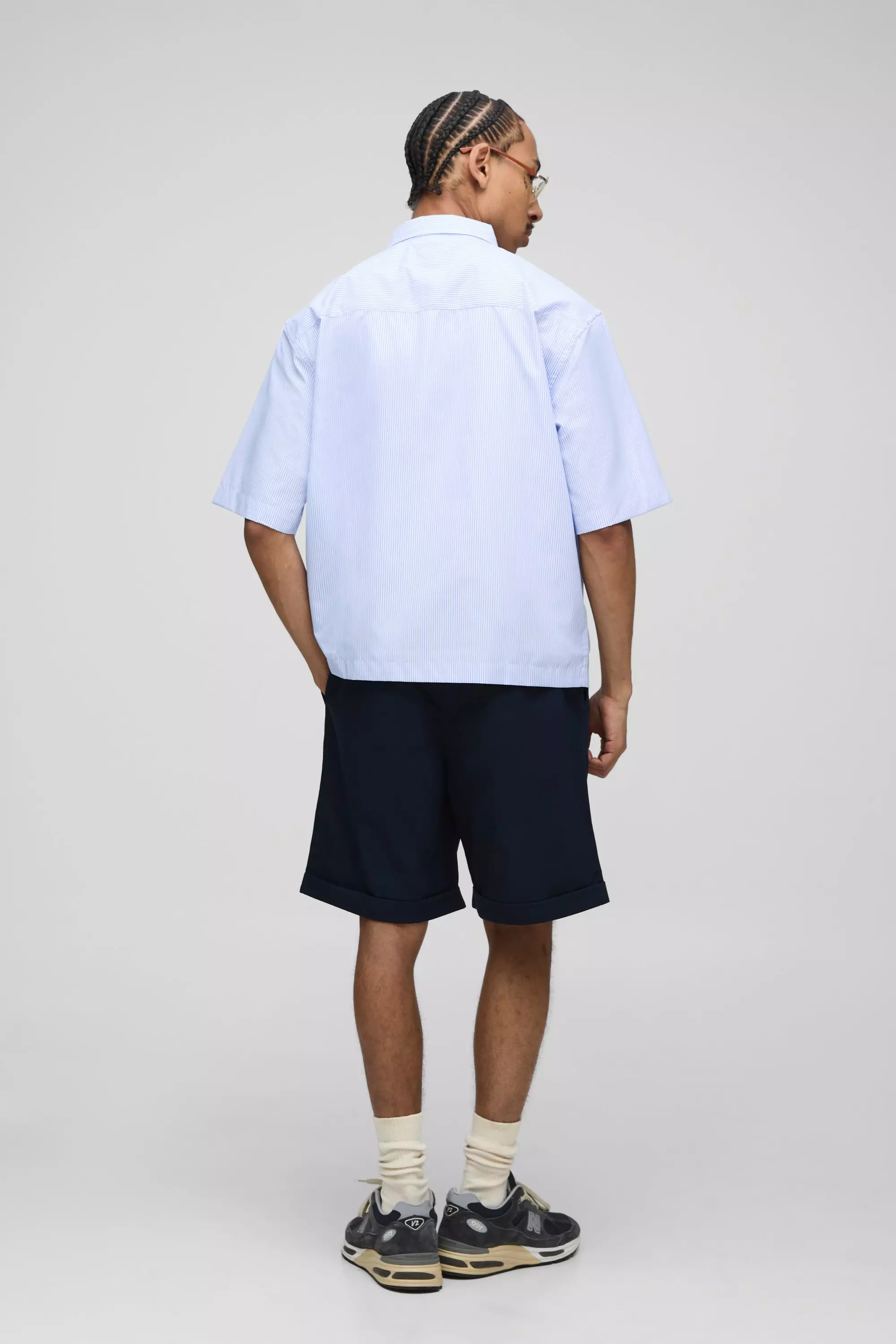Navy Baggy Fit Pleated Front Shorts alternative image