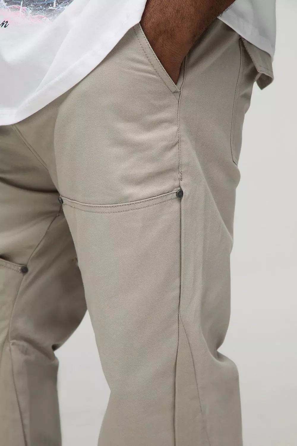 Plus Slim Fit Washed Raw Hem Carpenter Flared Trousers | boohooMAN USA