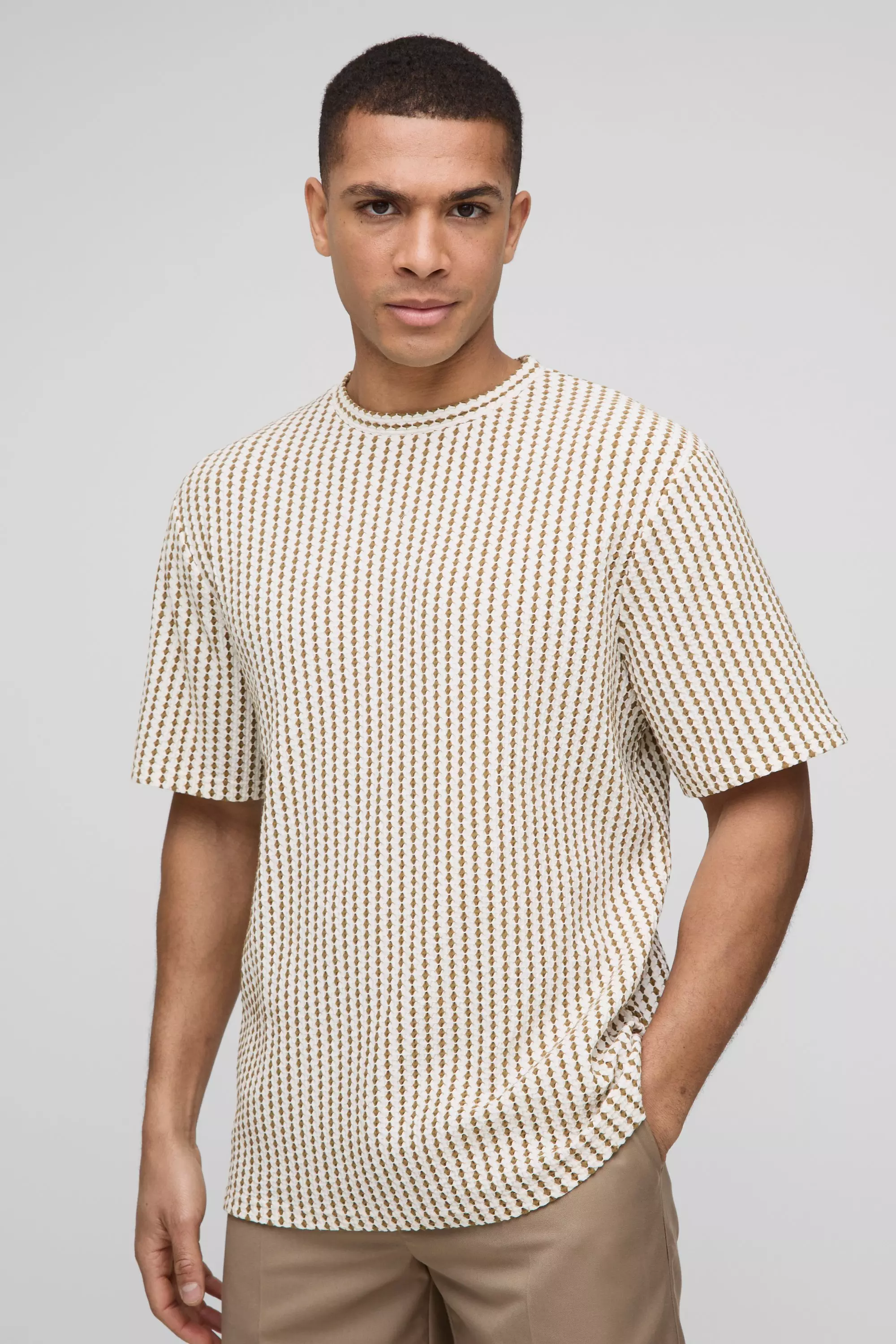 Camel Regular Fit Textured Stripe T-Shirt alternative image