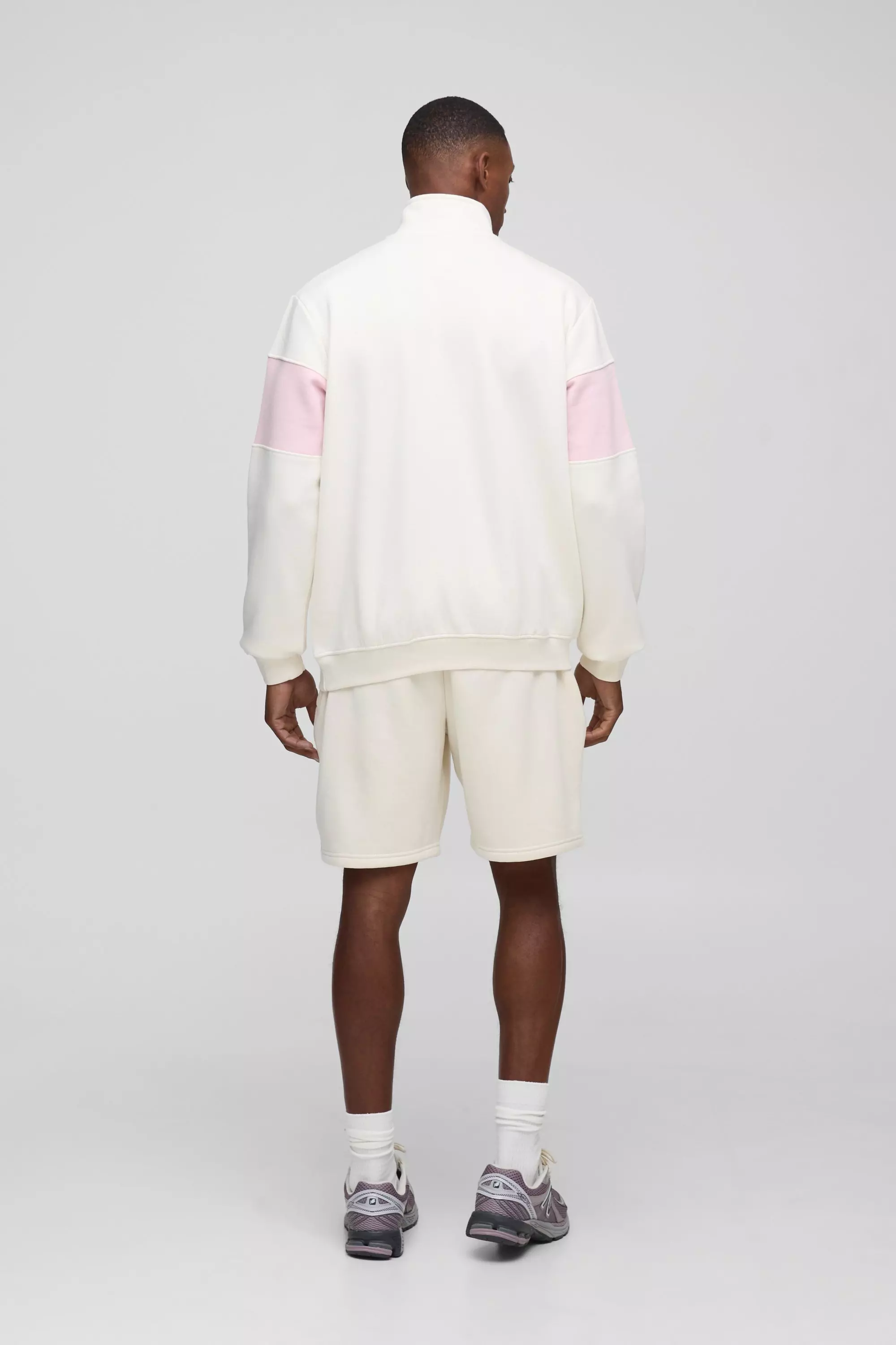 Regular Fit Official Script Colour Block Zip Funnel Neck Sweatshirt | boohooMAN USA