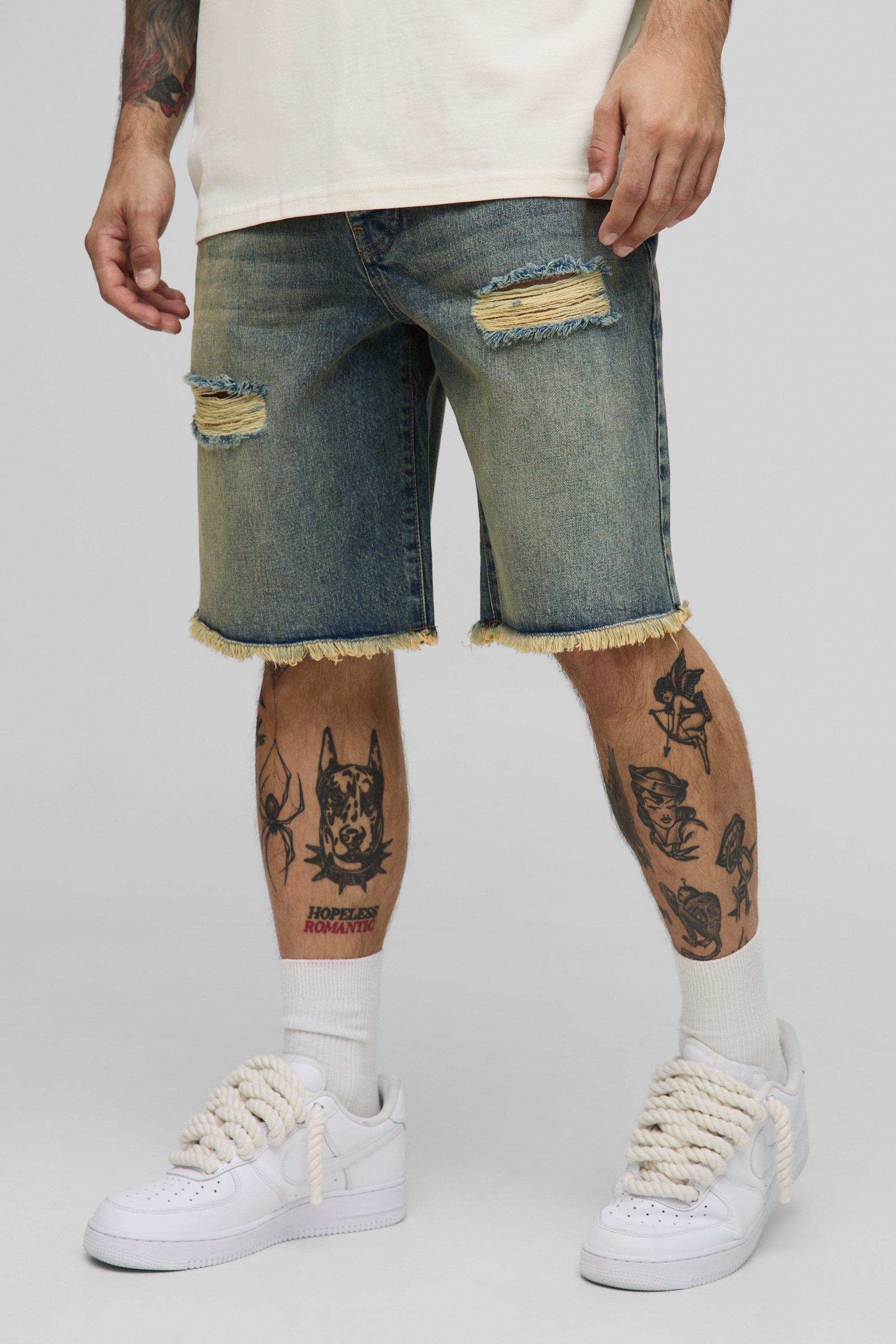 Relaxed Fit Ripped Washed Denim Shorts | boohooMAN USA