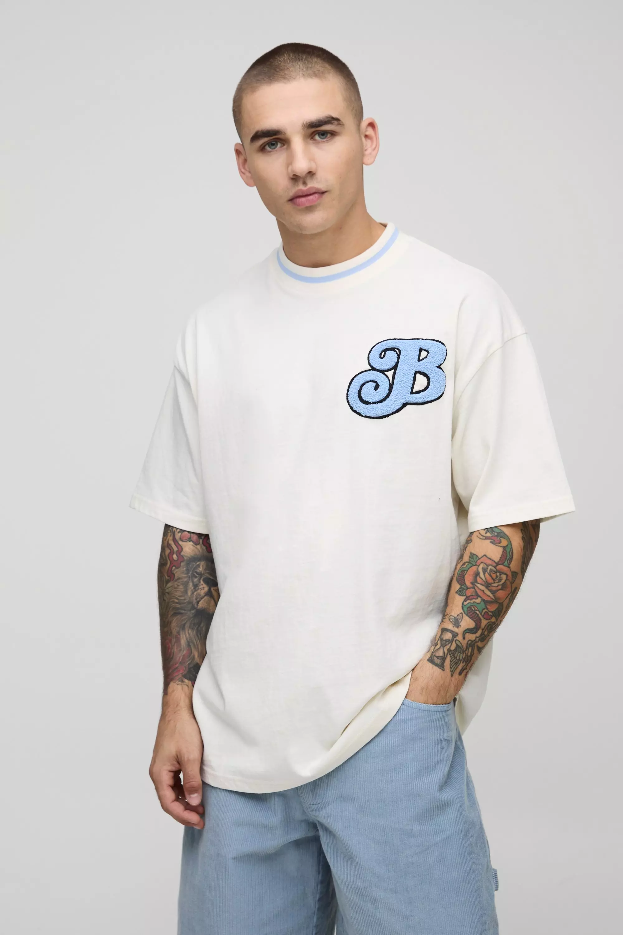 Oversized Varsity Embroidered T-Shirt Ecru