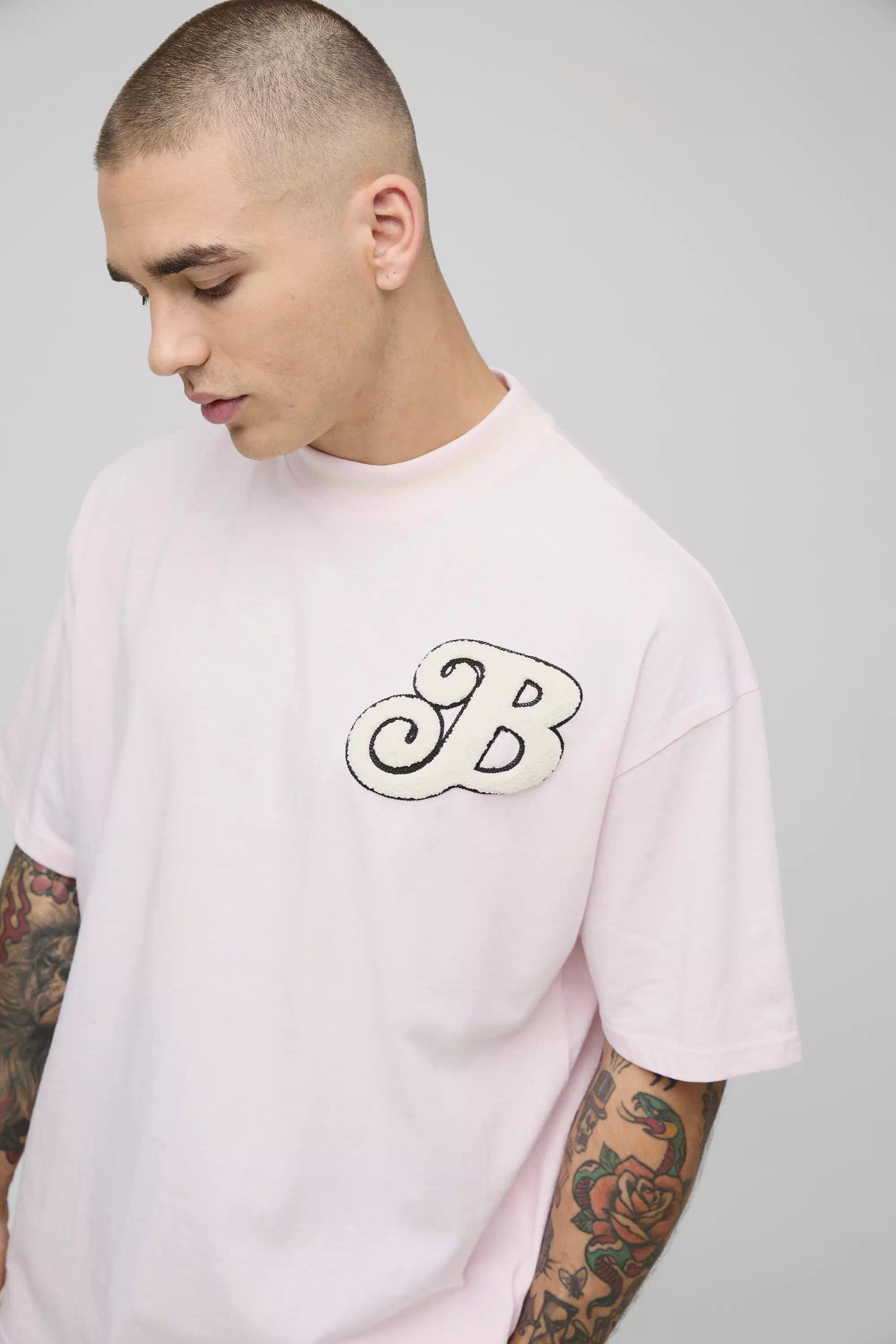 Pink Oversized Varsity Embroidered T-Shirt