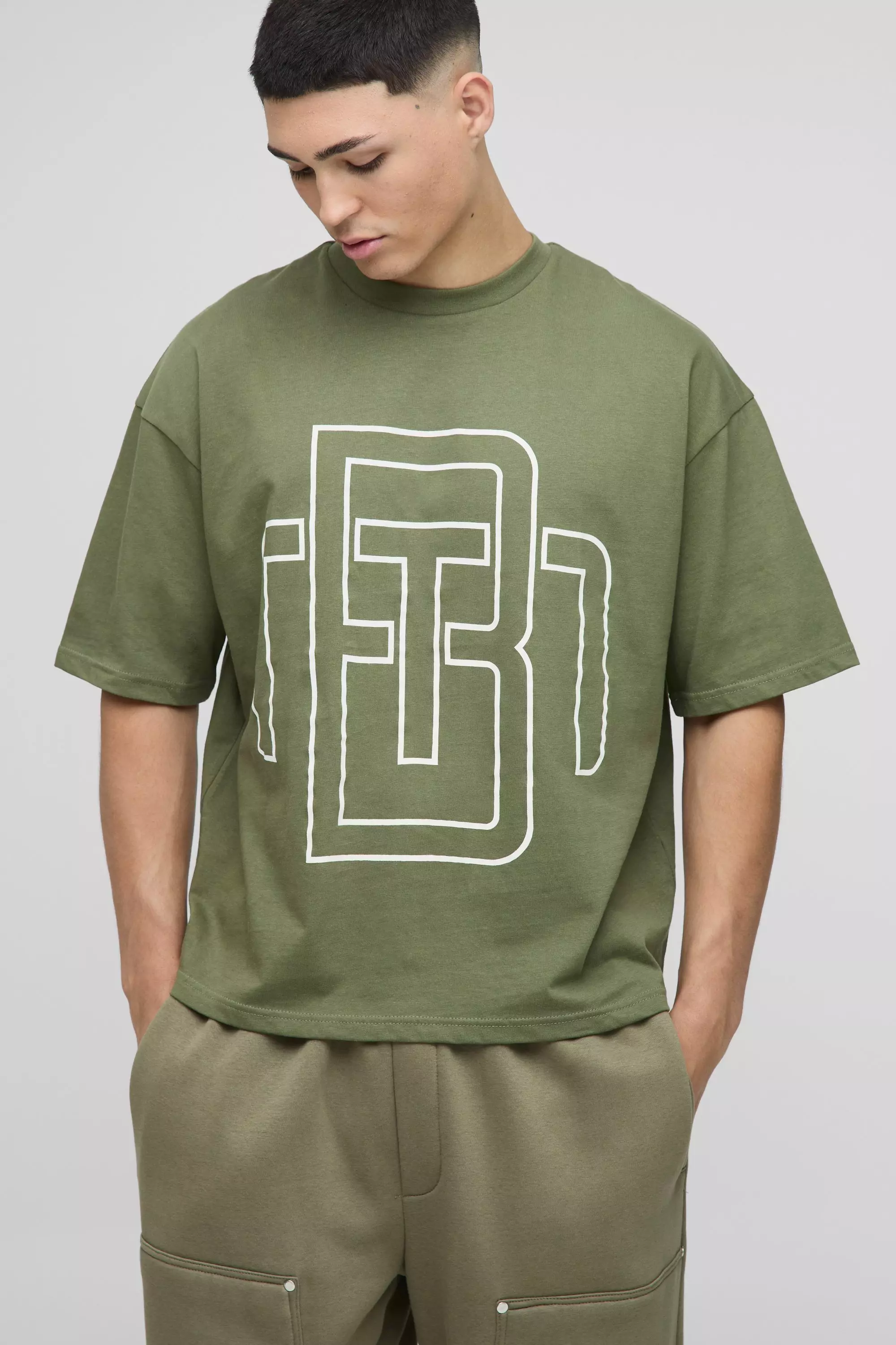 Oversized Boxy BM Drop Shoulder T-Shirt Khaki